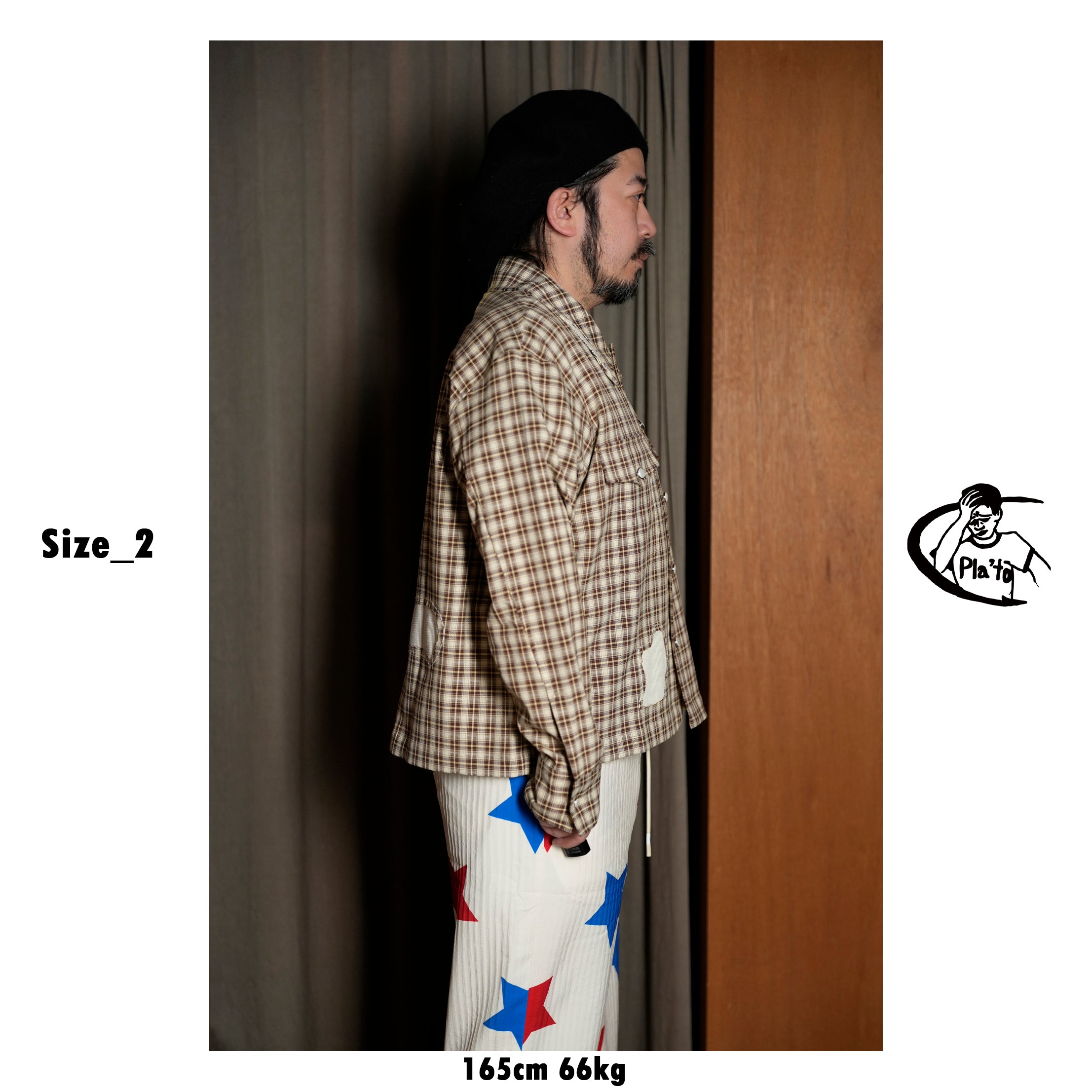 Pla25sst32_Brown Check | Hand patch l/s shirt | Color:Brown Check【PLATEAU STUDIO_プラトー スタジオ】【archive】