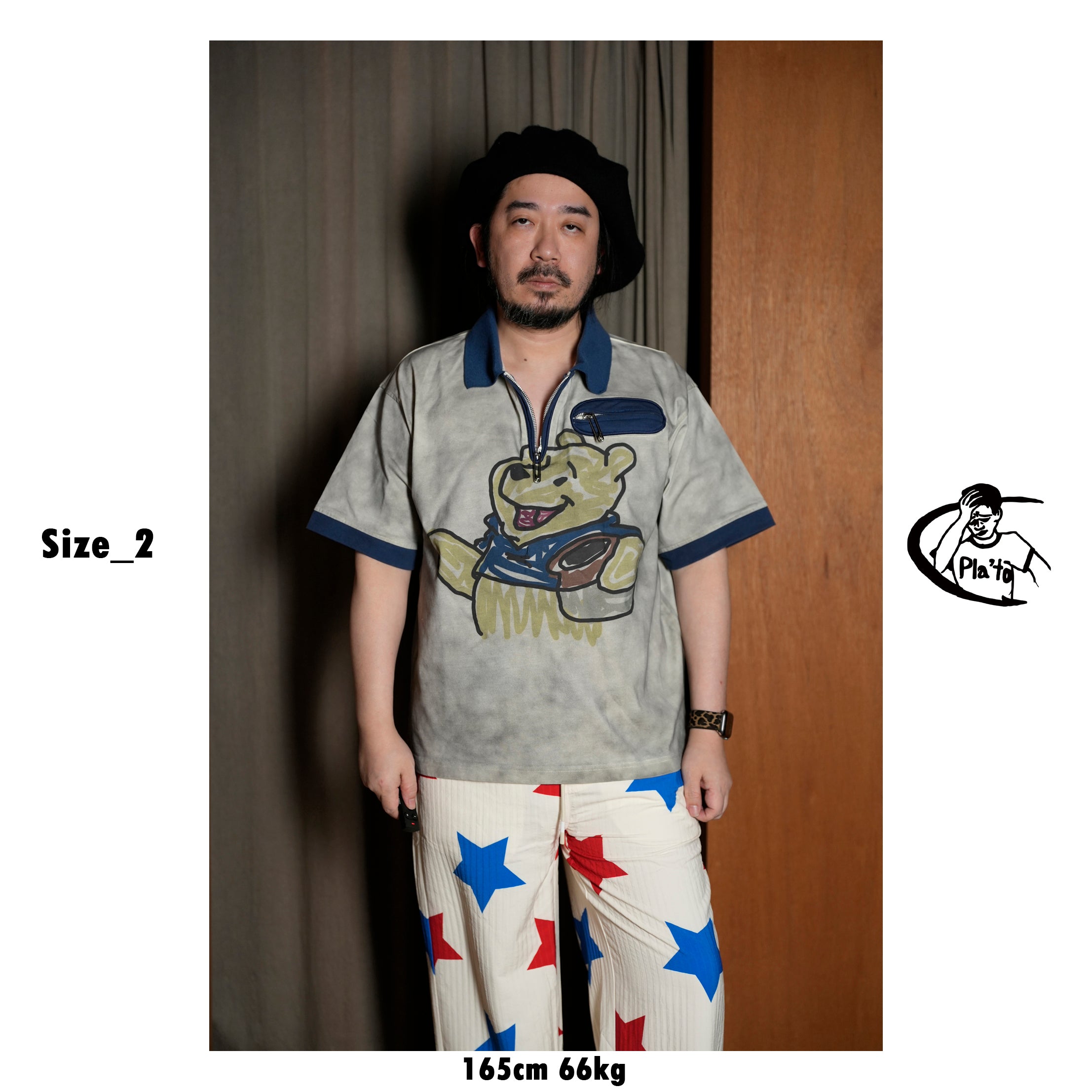 Pla25sst07_Navy/Beige | Half zip polo | Color:Navy / Beige【PLATEAU STUDIO_プラトー スタジオ】