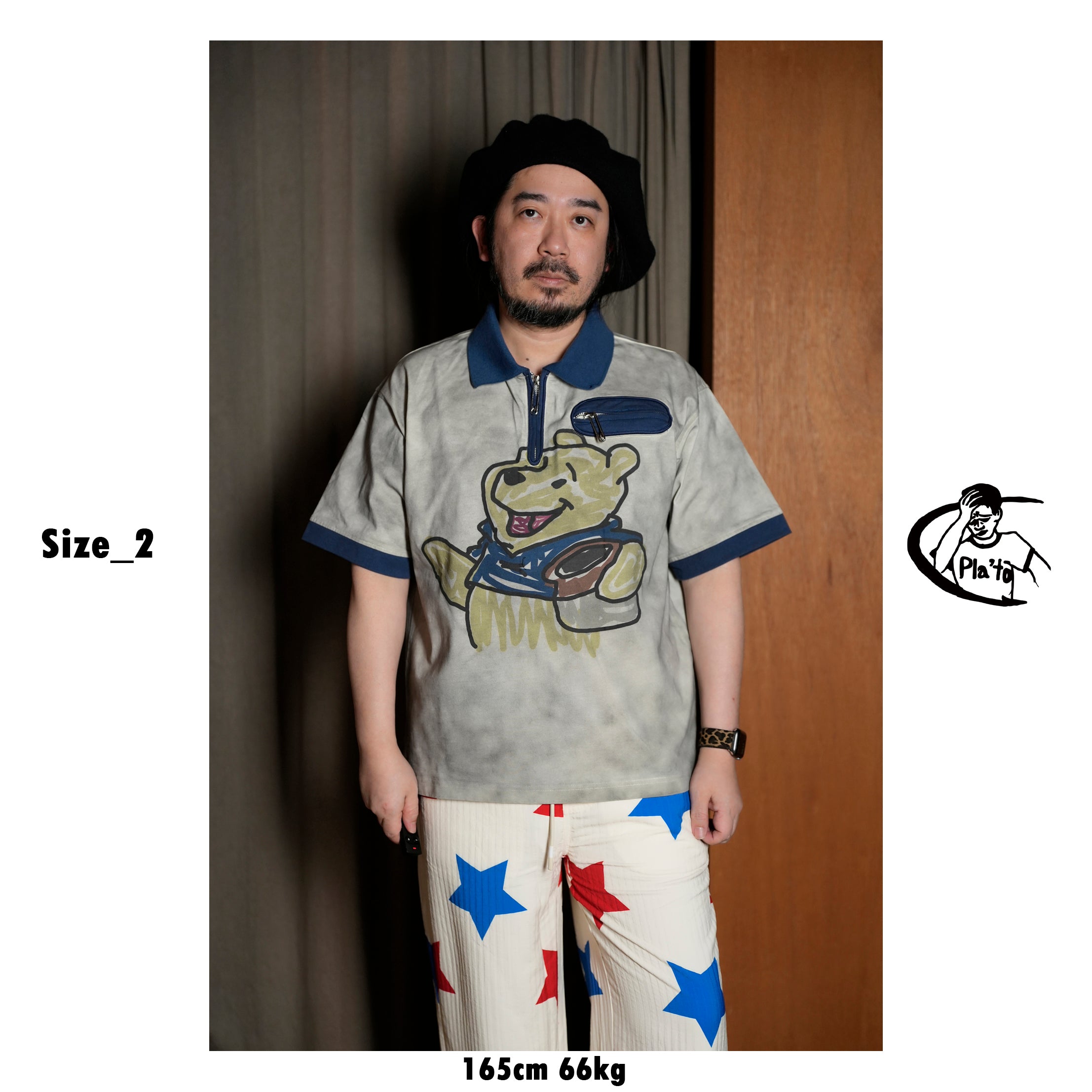Pla25sst07_Navy/Beige | Half zip polo | Color:Navy / Beige【PLATEAU STUDIO_プラトー スタジオ】