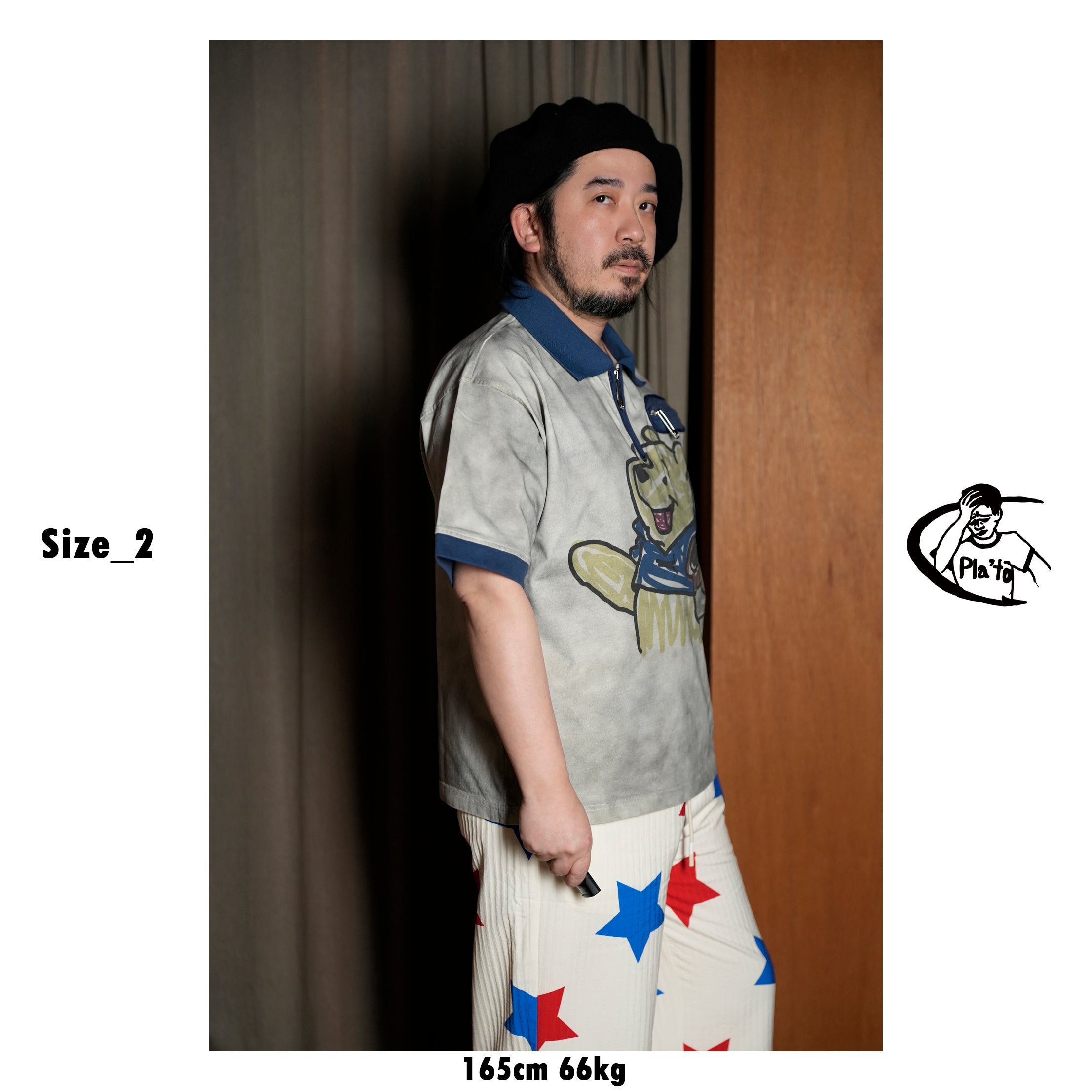 Pla25sst07_Navy/Beige | Half zip polo | Color:Navy / Beige【PLATEAU STUDIO_プラトー スタジオ】