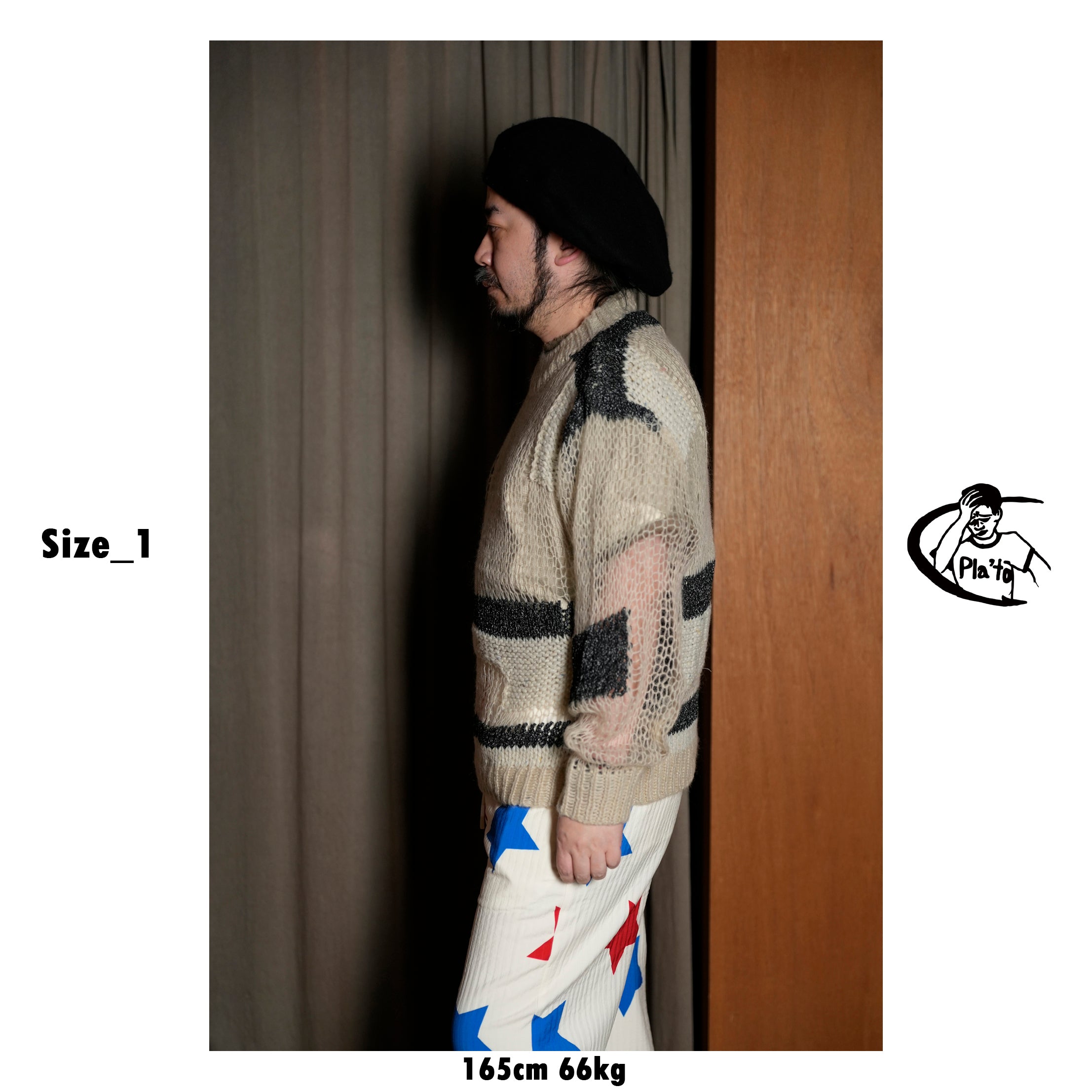 Pla25sskt05_Grey/Beige | Draft knit sweater | Color:Grey / Beige【PLATEAU STUDIO_プラトー スタジオ】