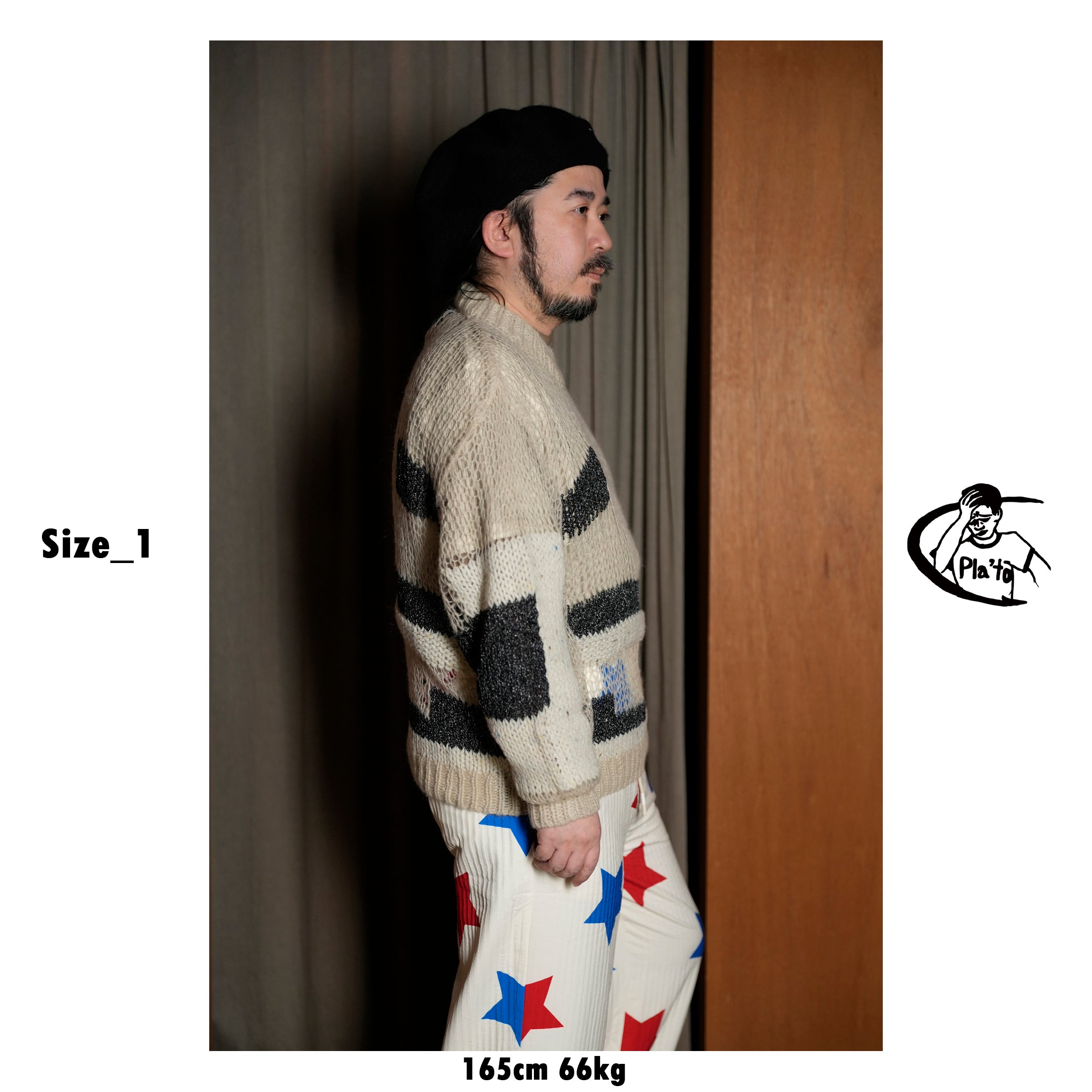 Pla25sskt05_Grey/Beige | Draft knit sweater | Color:Grey / Beige【PLATEAU STUDIO_プラトー スタジオ】