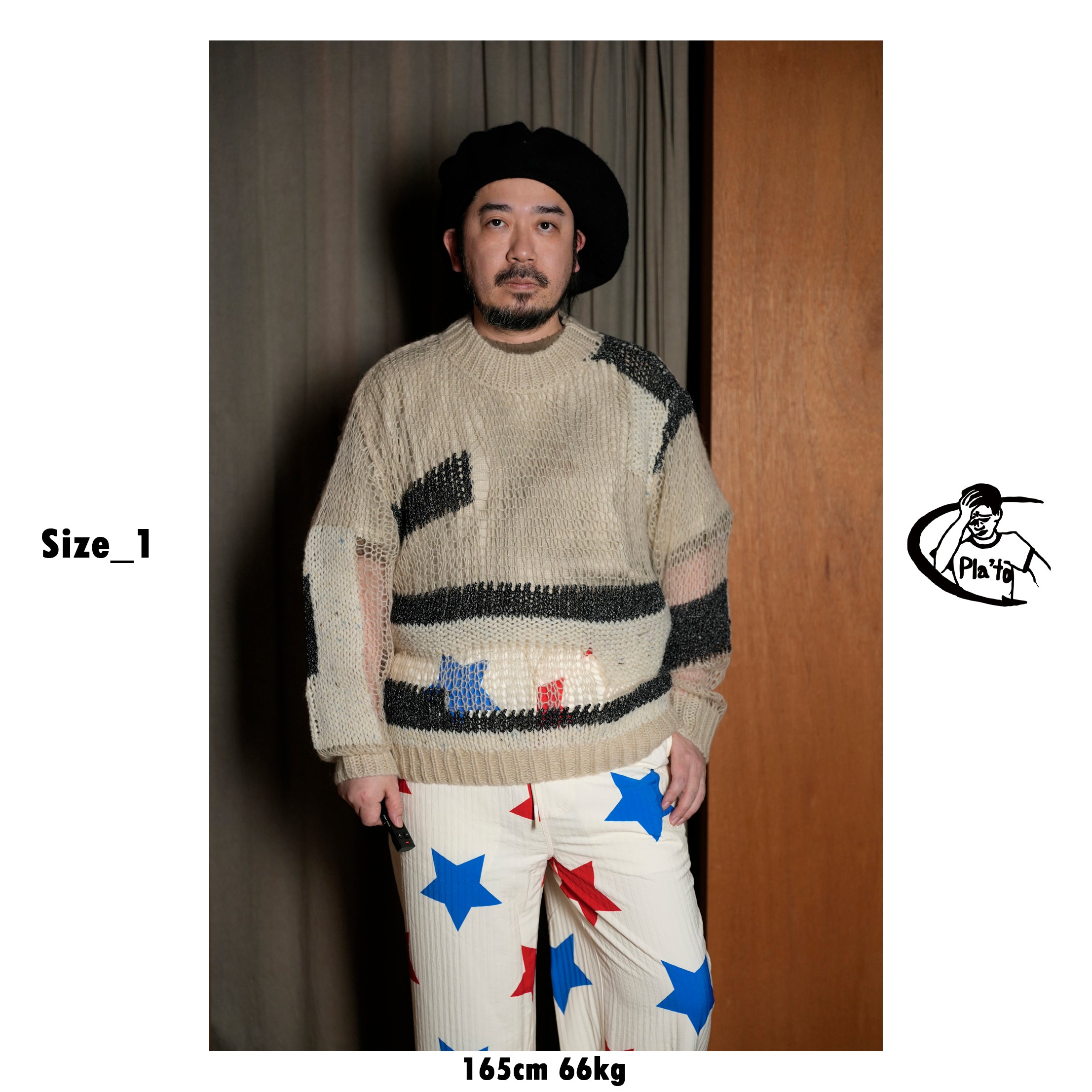 Pla25sskt05_Grey/Beige | Draft knit sweater | Color:Grey / Beige【PLATEAU STUDIO_プラトー スタジオ】