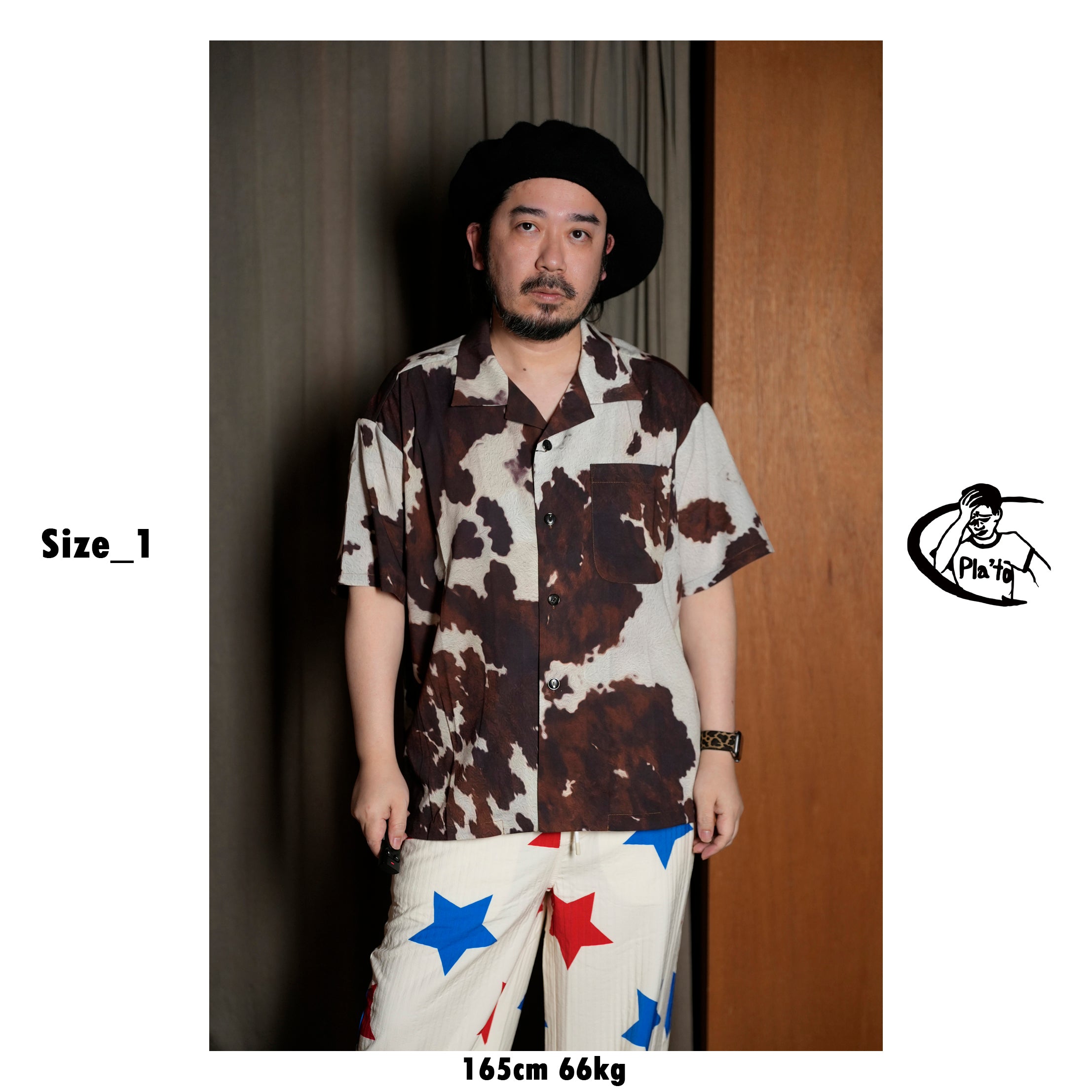Pla25sst04_Print | Cowhide printed shirt | Color:Print【PLATEAU STUDIO_プラトー スタジオ】【archive】