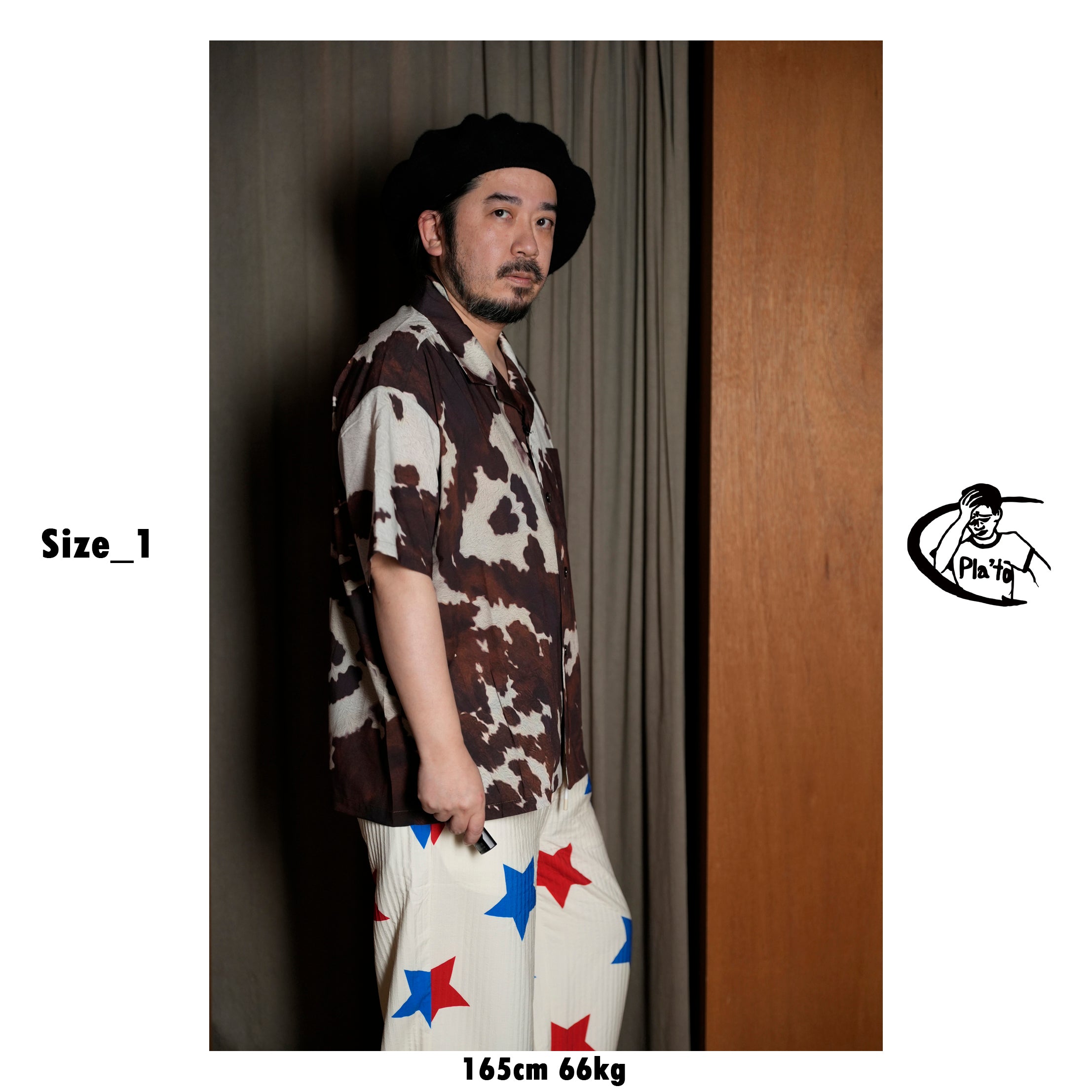Pla25sst04_Print | Cowhide printed shirt | Color:Print【PLATEAU STUDIO_プラトー スタジオ】【archive】