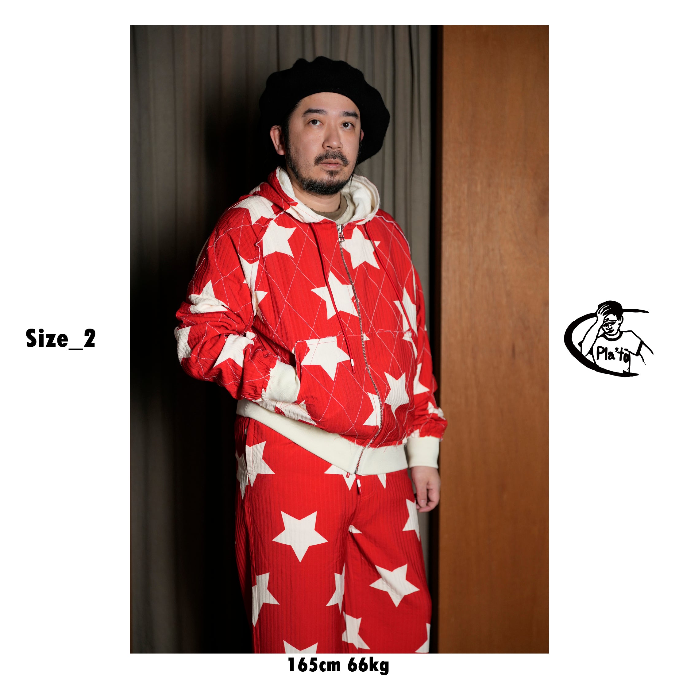Pla25ssj11_Red | Star zip-up jacket | Color:Red【PLATEAU STUDIO_プラトー スタジオ】【archive】