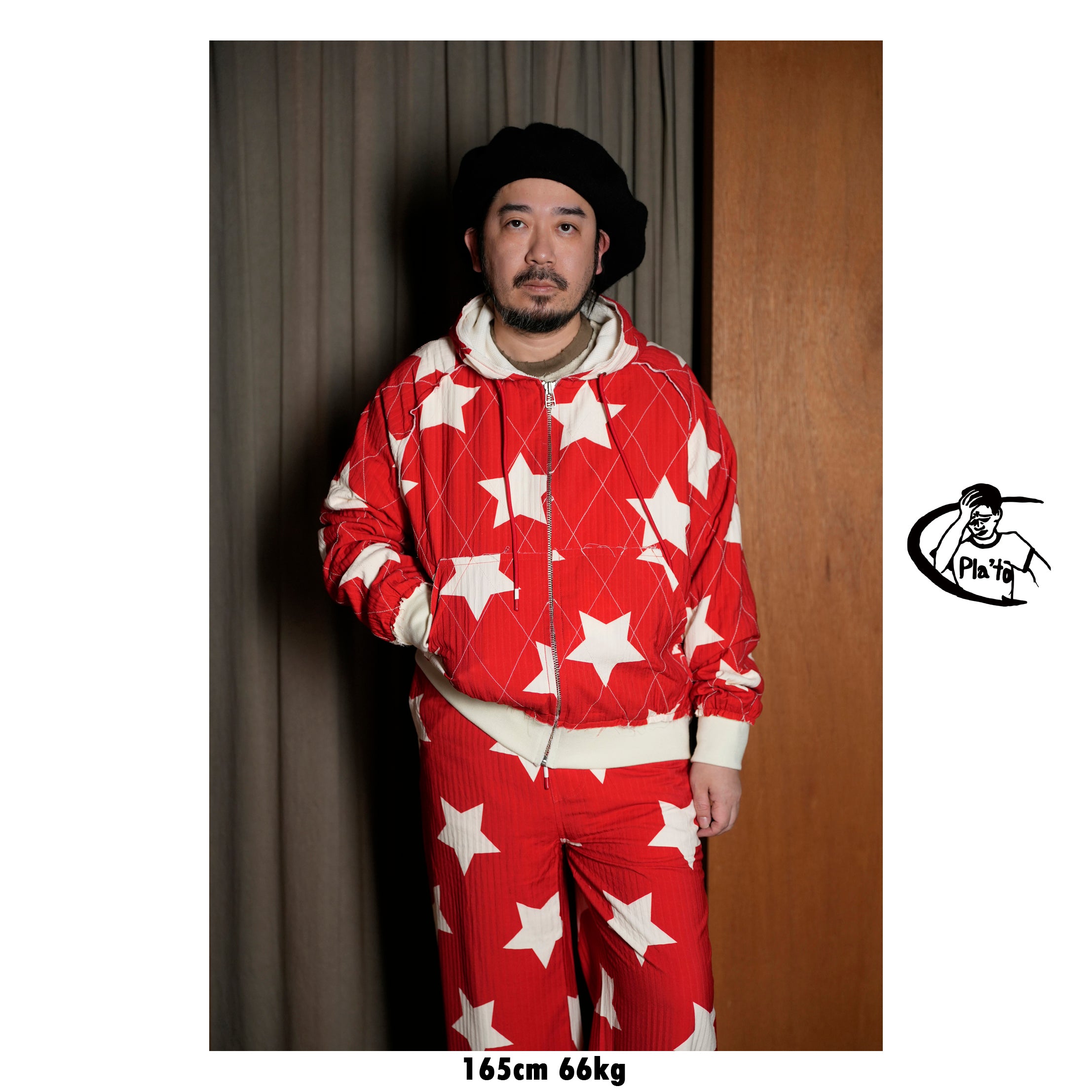 Pla25ssj11_Red | Star zip-up jacket | Color:Red【PLATEAU STUDIO_プラトー スタジオ】【archive】