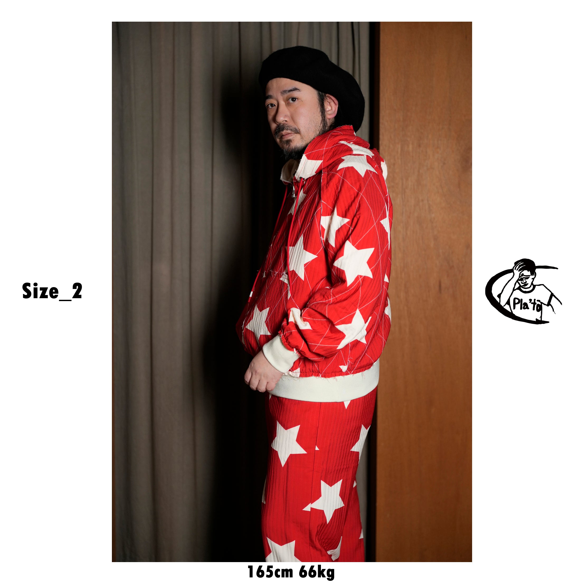 Pla25ssj11_Red | Star zip-up jacket | Color:Red【PLATEAU STUDIO_プラトー スタジオ】【archive】