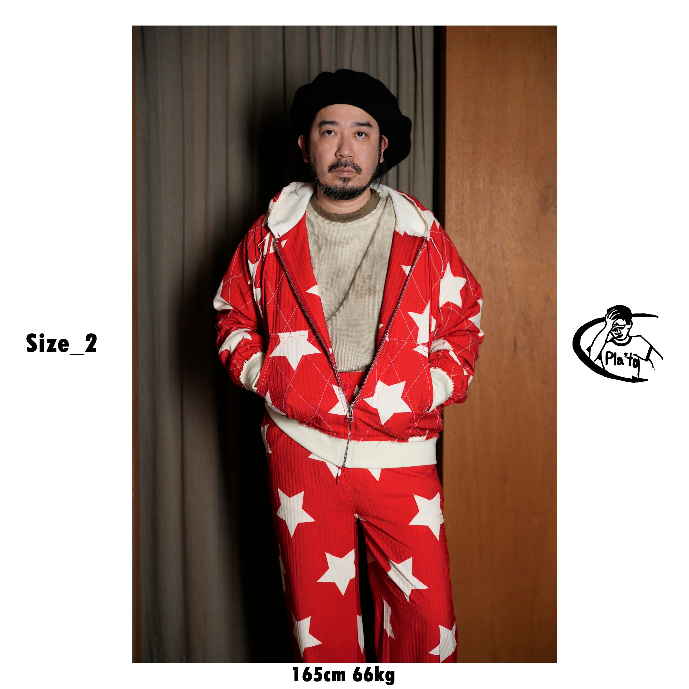 Pla25ssj11_Red | Star zip-up jacket | Color:Red【PLATEAU STUDIO_プラトー スタジオ】【archive】