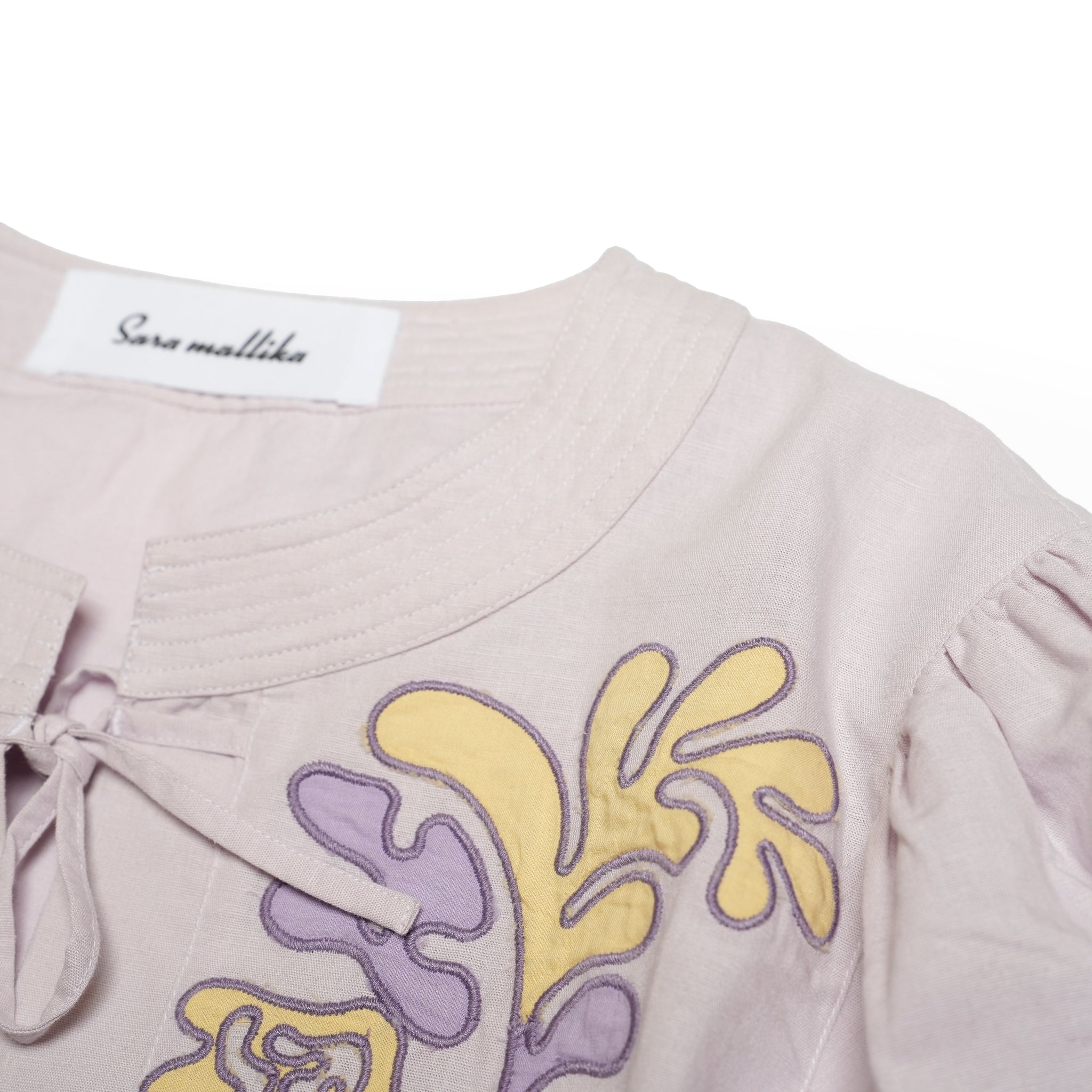 020151SF2_Pink | COTTON LINEN PATCHWORK EMBROIDERY TOP | Color:Pink【SARA MALLIKA_サラマリカ】