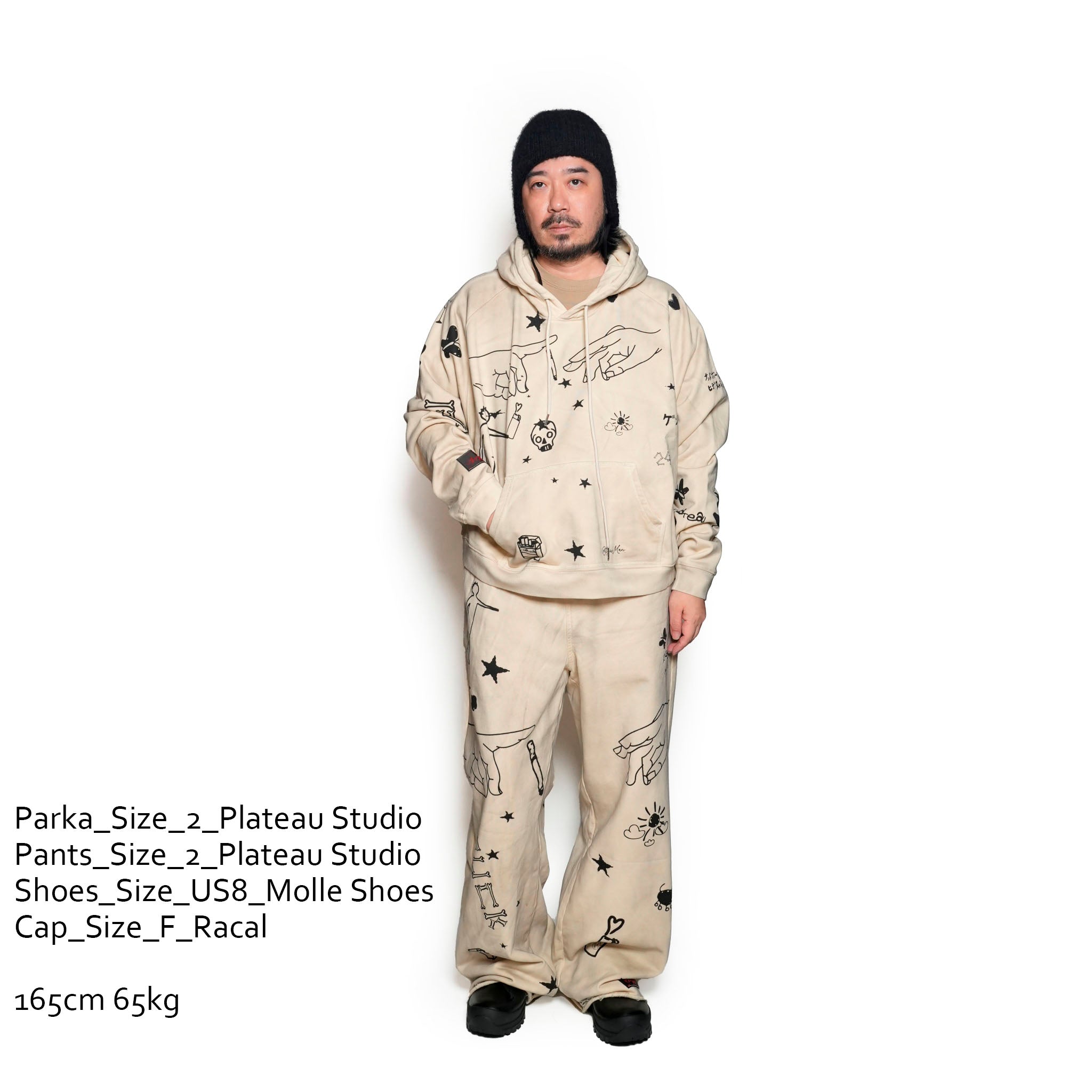 Pla24awcol2-2_dirty beige | x SYU.Man illustrator hoodie | Color:Dirty Beige【PLATEAU STUDIO_プラトー スタジオ】【archive】