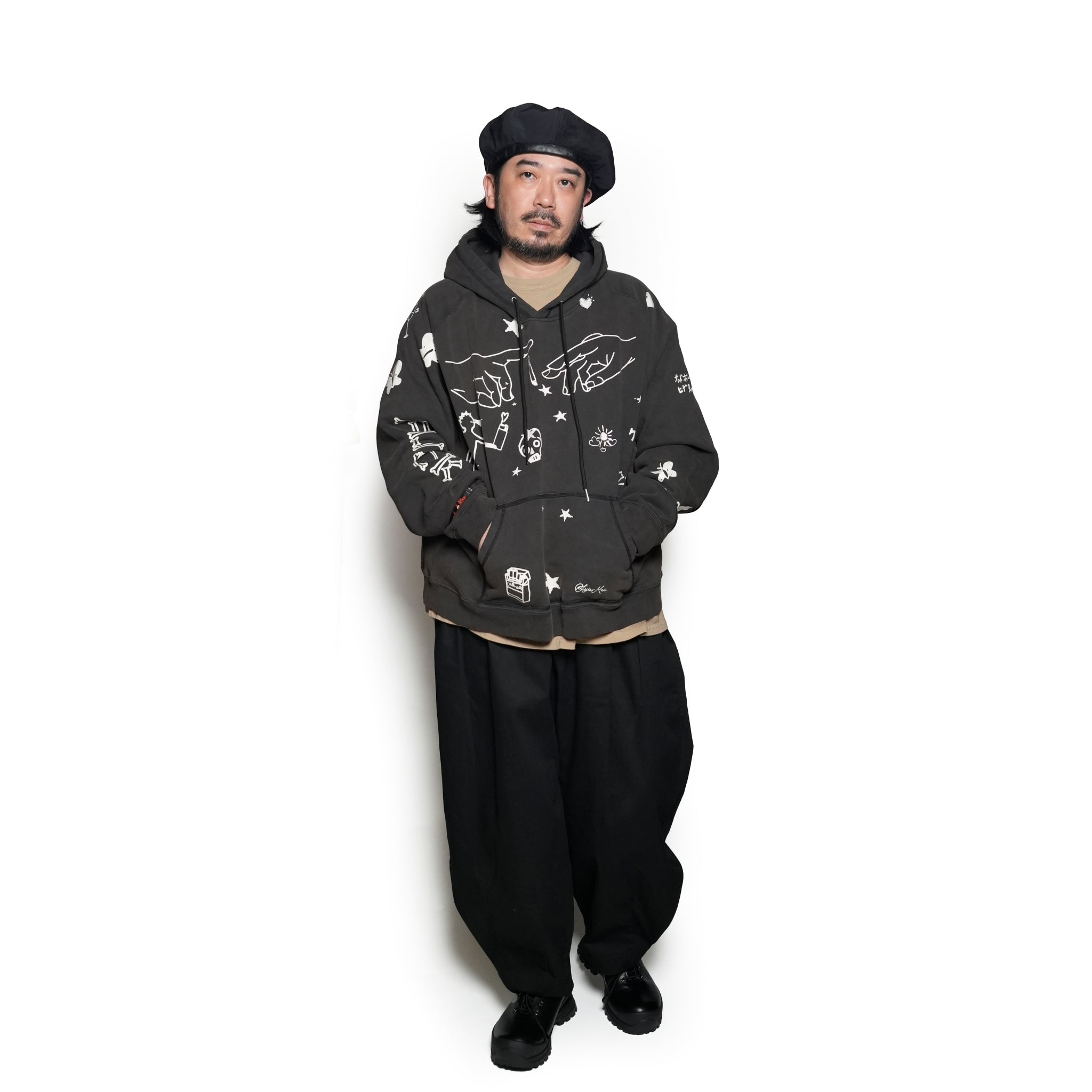 Pla24awcol2-1_washed black | x SYU.Man illustrator hoodie | Color:Washed Black【PLATEAU STUDIO_プラトー スタジオ】