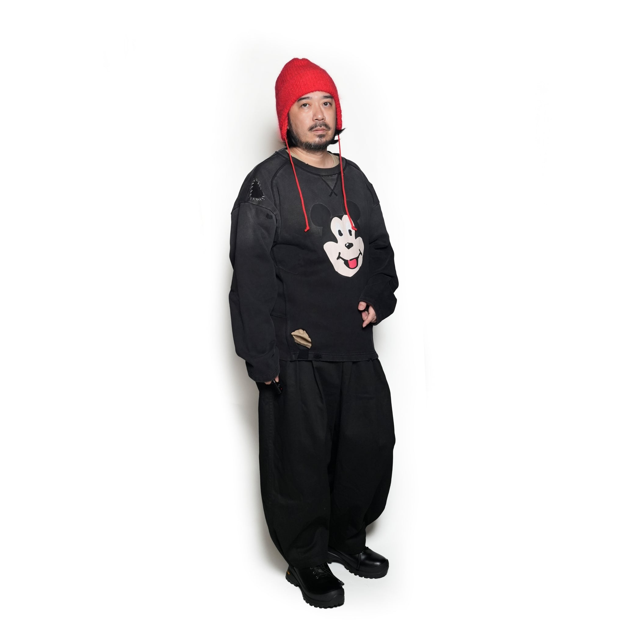 Pla24awt01-1_Washed black | Mickey vitage crewneck | Color:Washed Black【PLATEAU STUDIO_プラトー スタジオ】【archive】