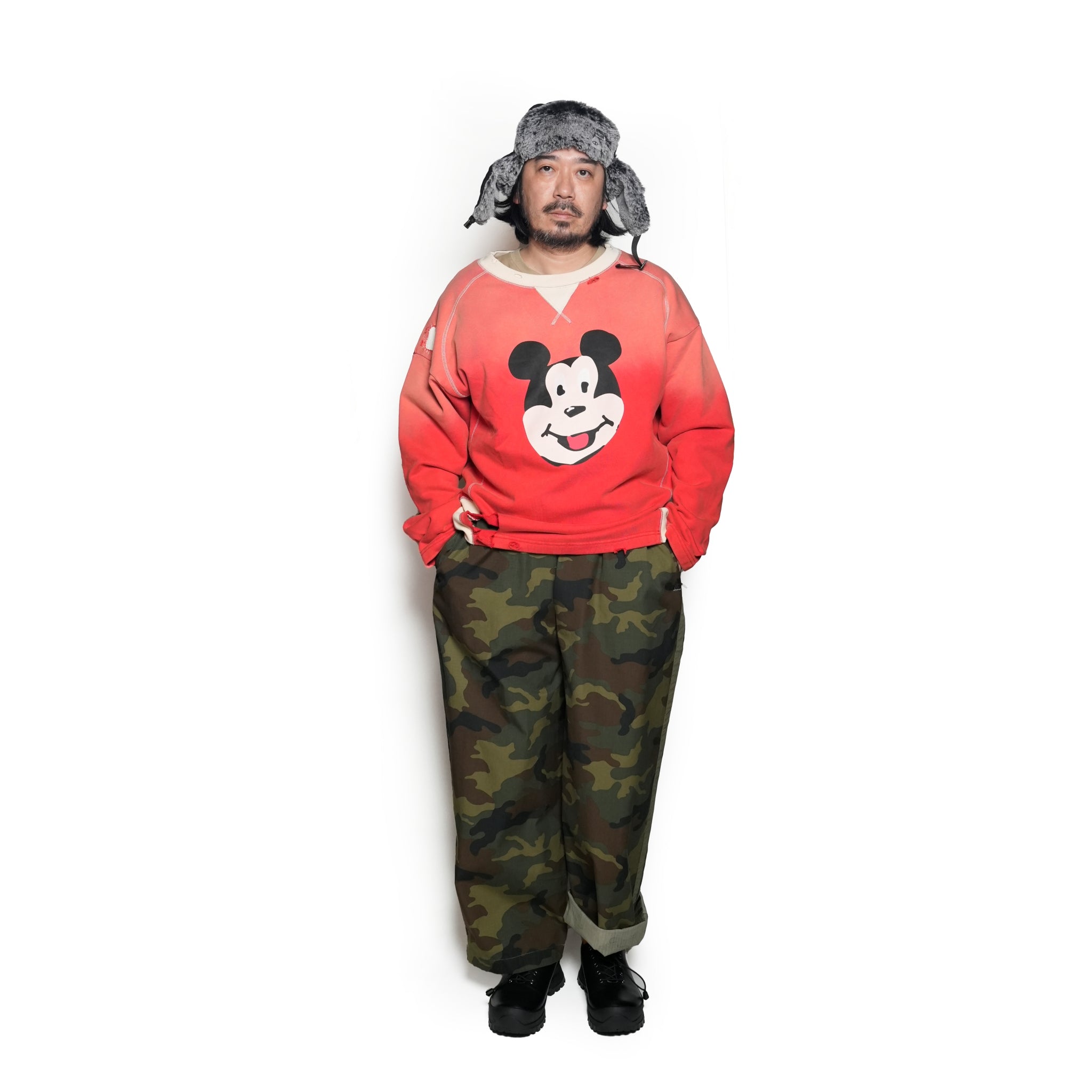 Pla24awt01-2_Washed red | Mickey vitage crewneck | Color:Washed Red【PLATEAU STUDIO_プラトー スタジオ】【archive】