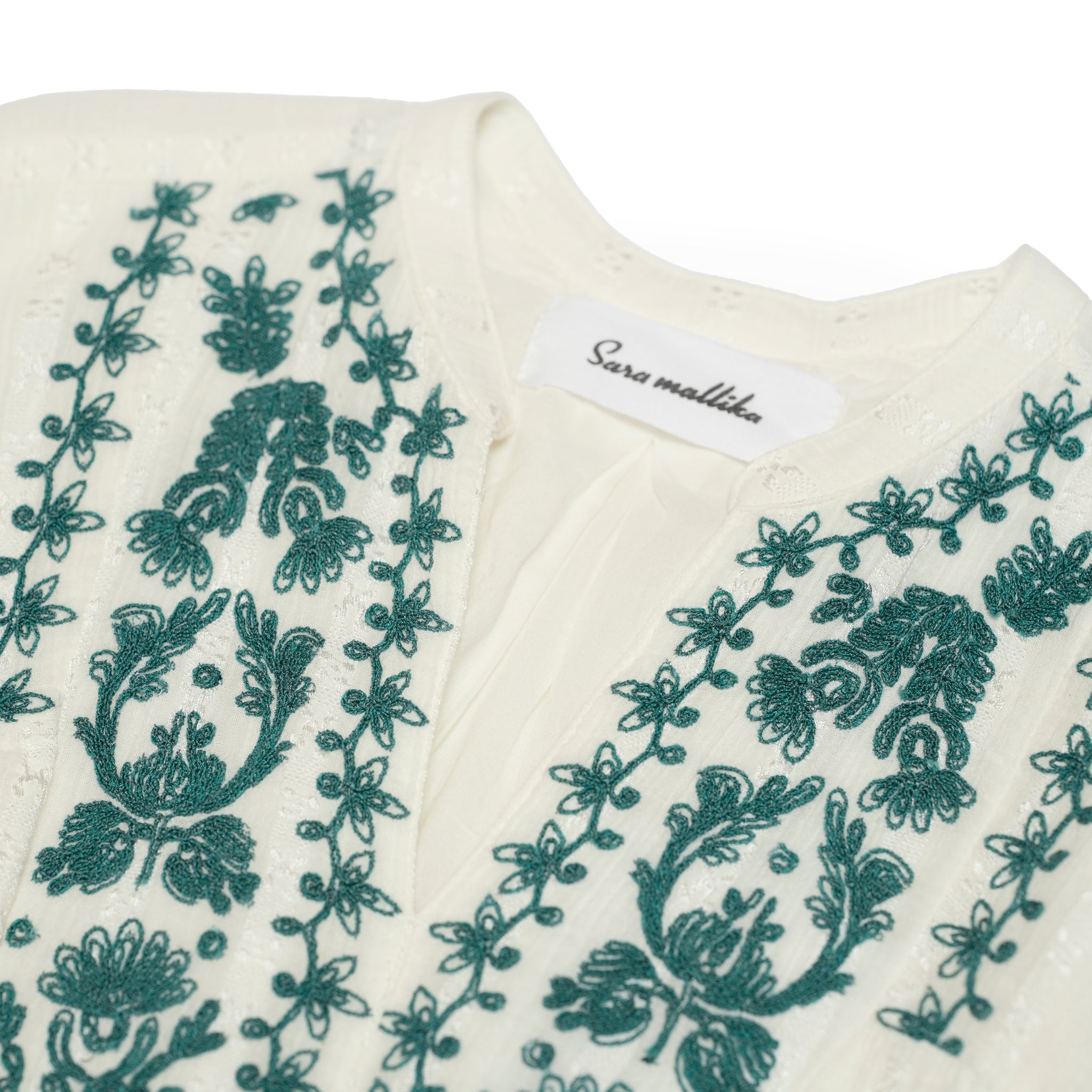COTTON JACQUARD CORD EMBROIDERY DRESS – Ecru | SARAMALLIKA