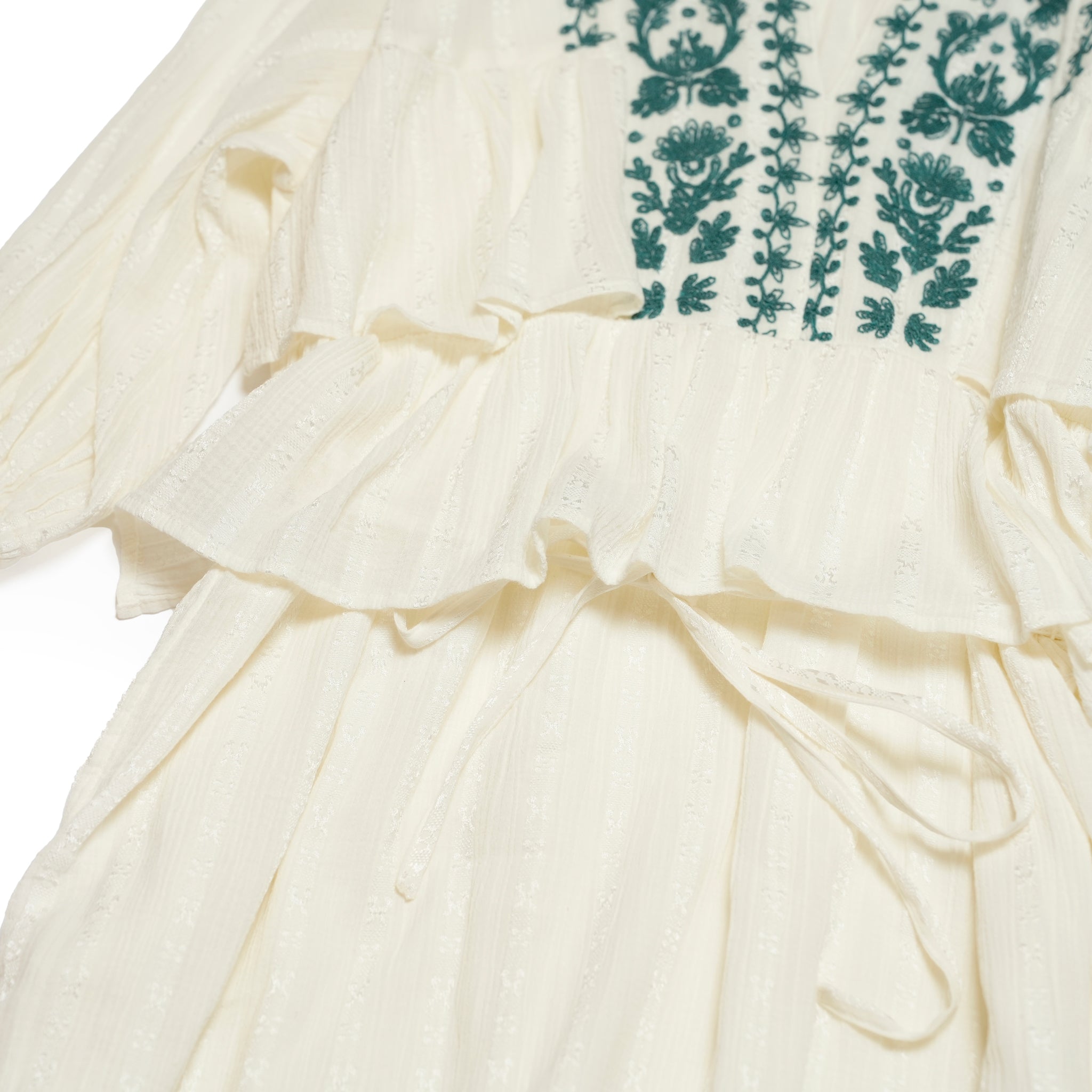 COTTON JACQUARD CORD EMBROIDERY DRESS – Ecru | SARAMALLIKA