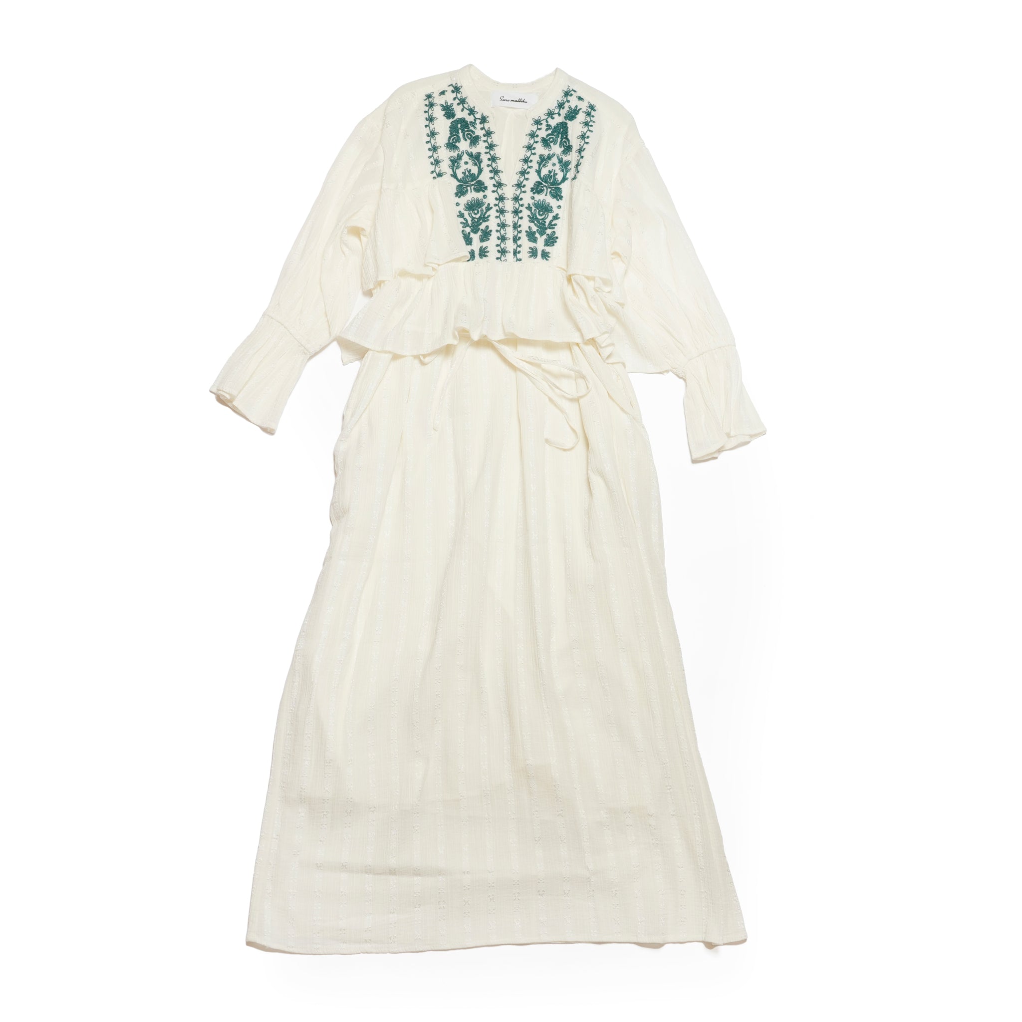 COTTON JACQUARD CORD EMBROIDERY DRESS – Ecru | SARAMALLIKA