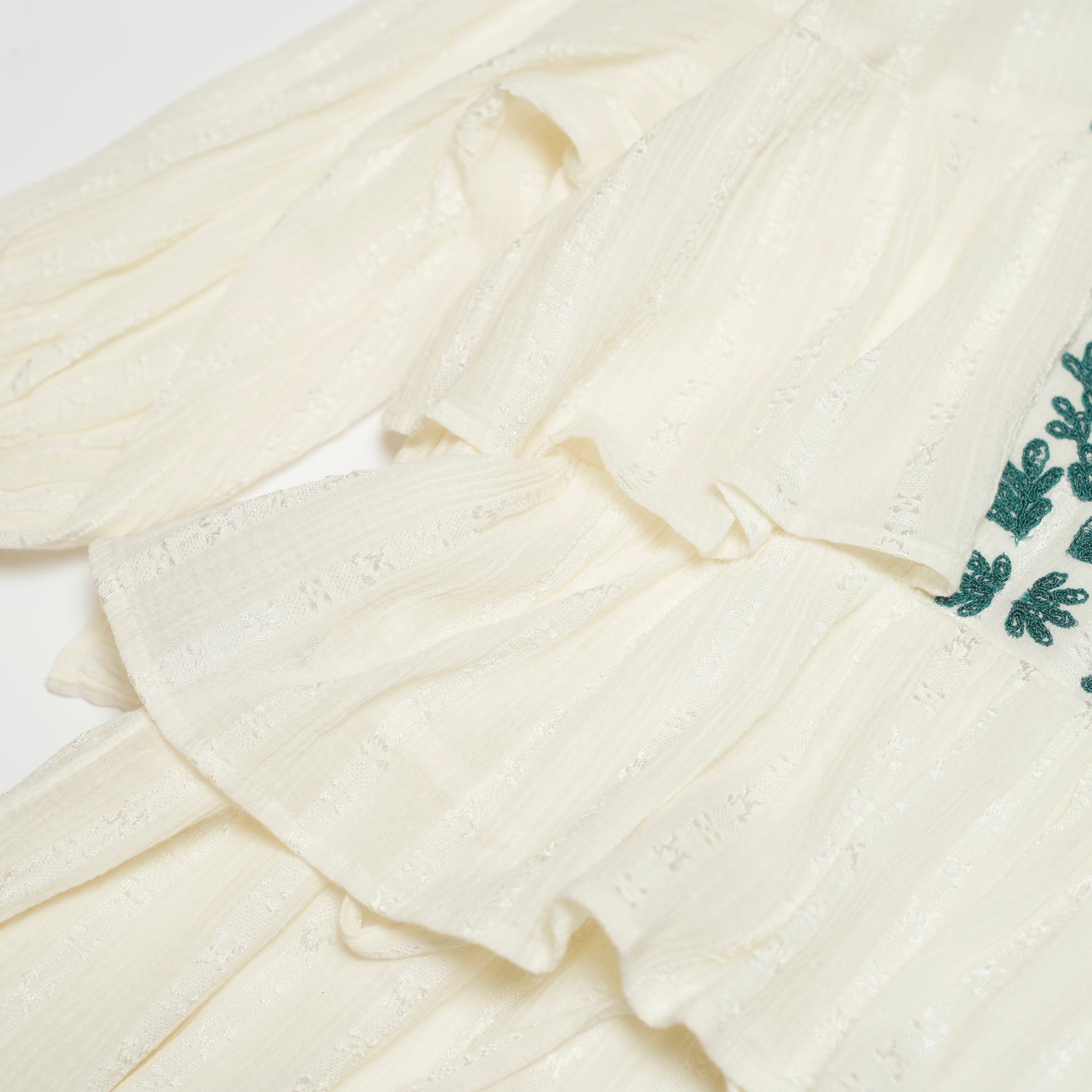 COTTON JACQUARD CORD EMBROIDERY DRESS – Ecru | SARAMALLIKA