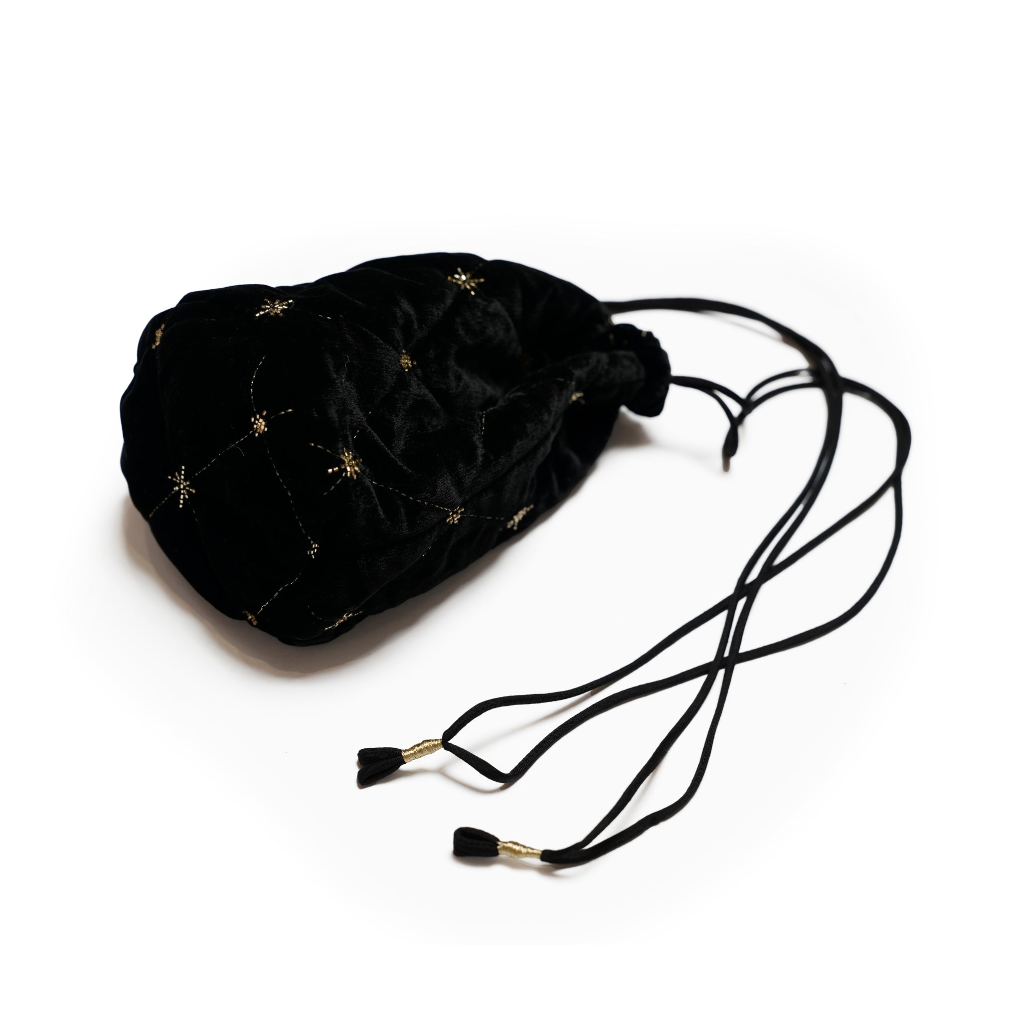 VELVET BEADS EMBROIDERY DRAWSTRING MINI BAG | Color_Black | No_022152sn5_black【SARA MALLIKA_サラマリカ】
