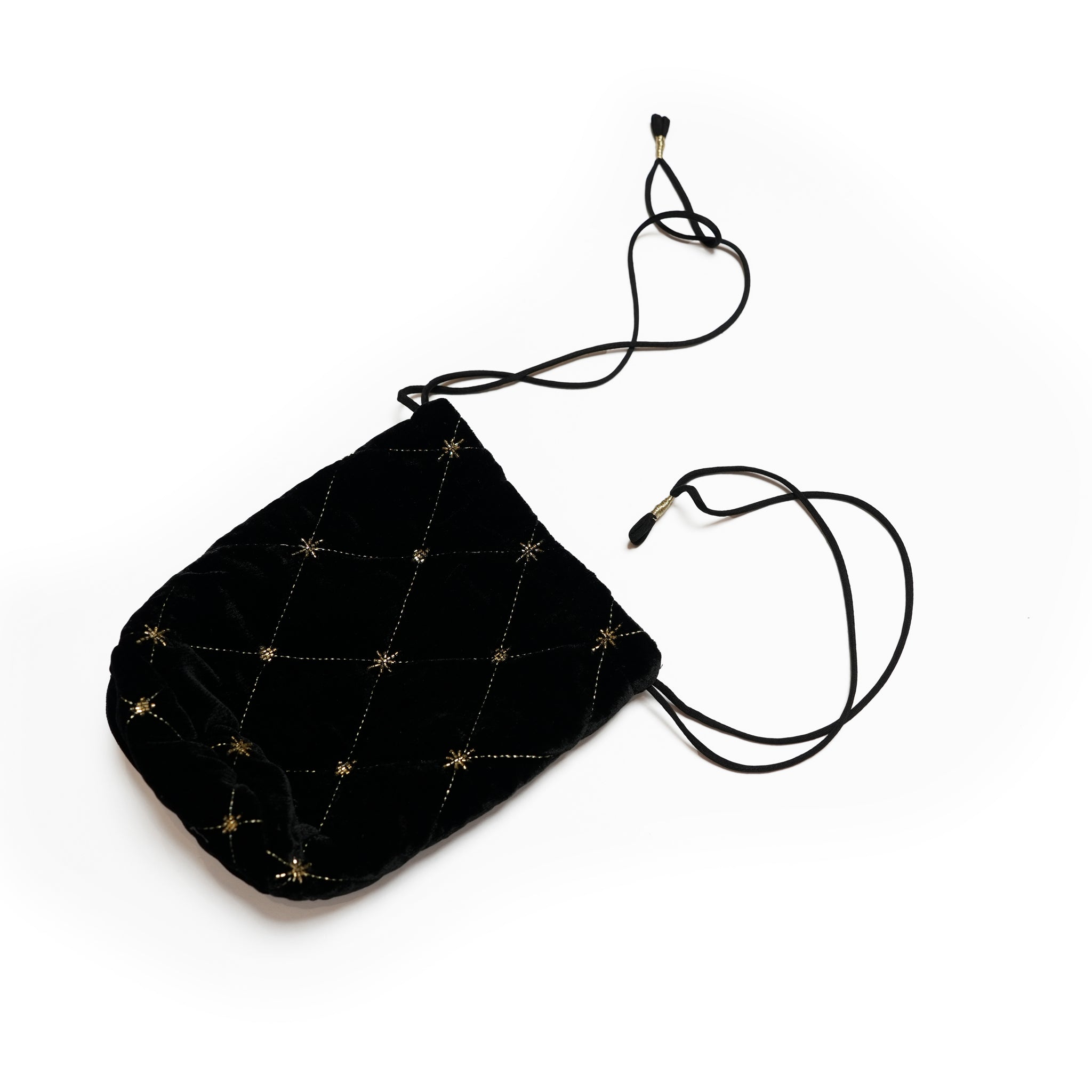VELVET BEADS EMBROIDERY DRAWSTRING MINI BAG | Color_Black | No_022152sn5_black【SARA MALLIKA_サラマリカ】