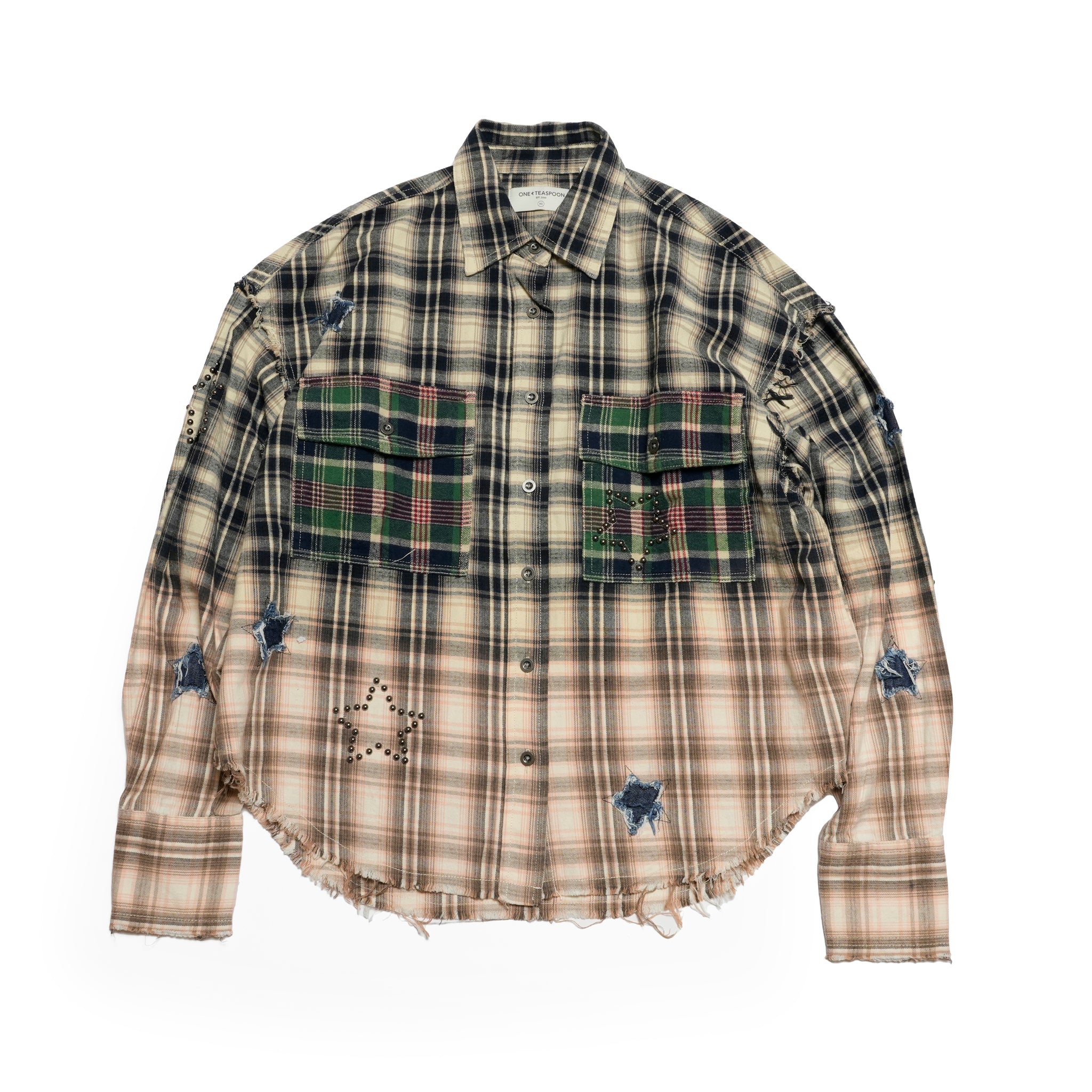FLANNEL STAR STUDDED SHIRT | Color_Cream Blue Check | No_26977_cream blue check【ONE TEASPOON_ワンティースプーン】