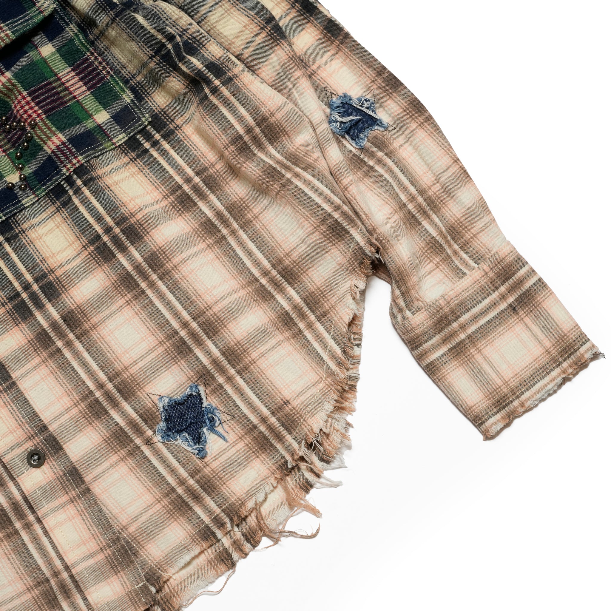 FLANNEL STAR STUDDED SHIRT | Color_Cream Blue Check | No_26977_cream blue check【ONE TEASPOON_ワンティースプーン】