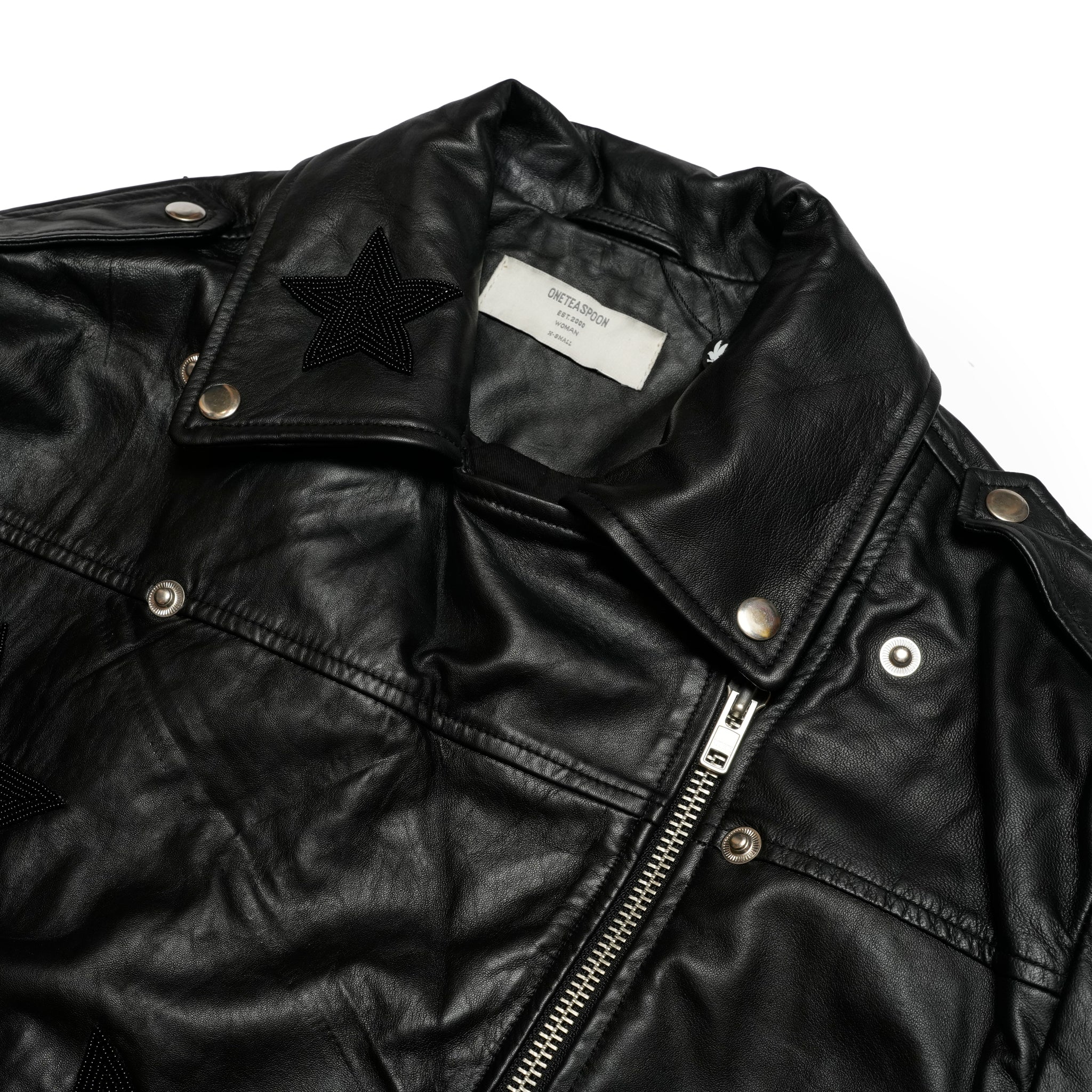 BIKER BOYFRIEND EMBELLISHED MOTO LEATHER JACKET | Color_Black Star | No_26627b_black star【ONE TEASPOON_ワンティースプーン】