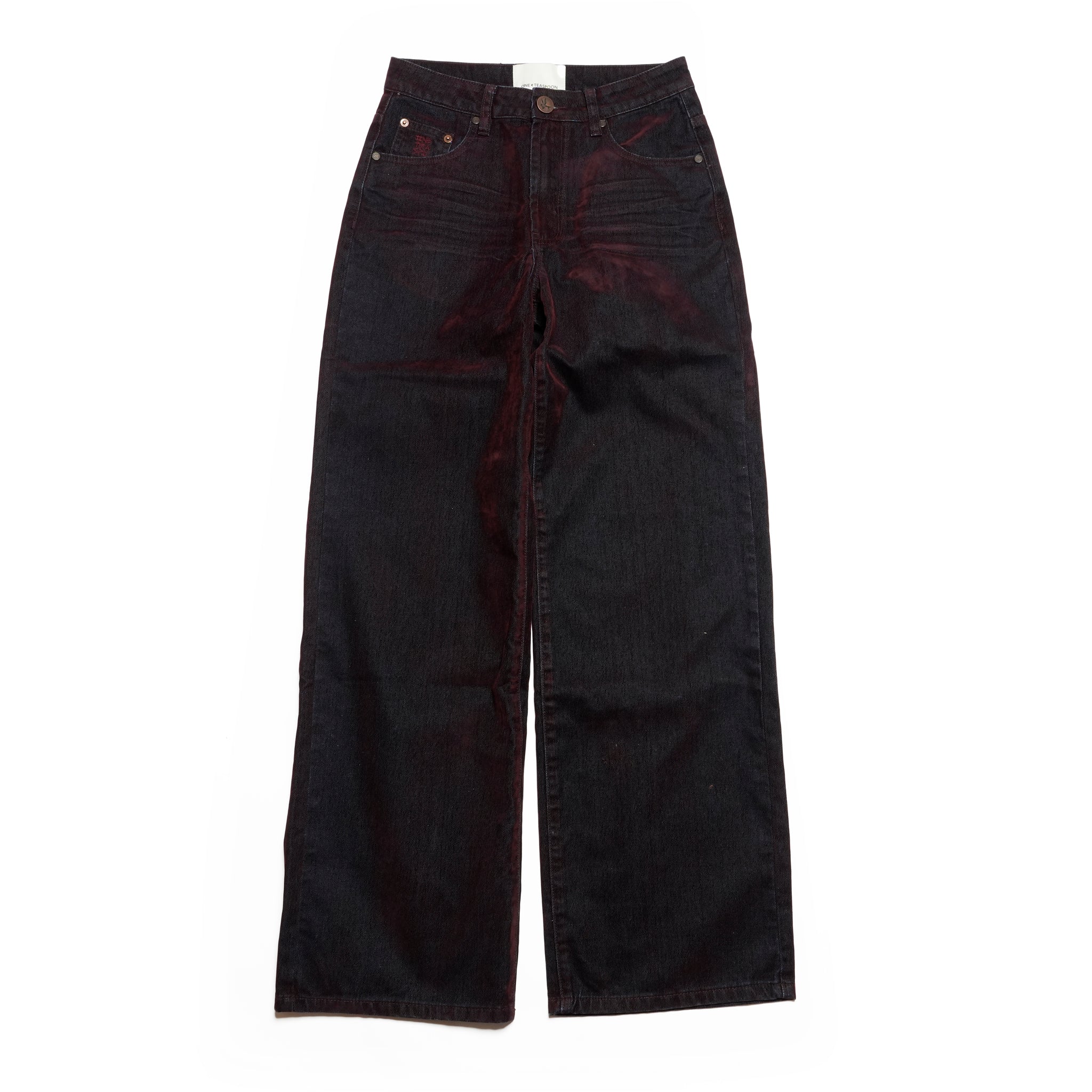 JACKSON MID WAIST WIDE LEG VELVET FINISH DENIM JEANS | Color_Flocked Maroon | No_27241_flocked maroon【ONE TEASPOON_ワンティースプーン】