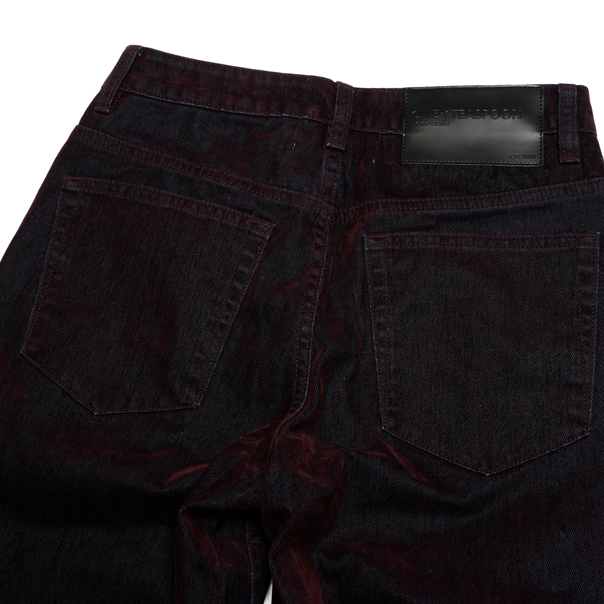 JACKSON MID WAIST WIDE LEG VELVET FINISH DENIM JEANS | Color_Flocked Maroon | No_27241_flocked maroon【ONE TEASPOON_ワンティースプーン】