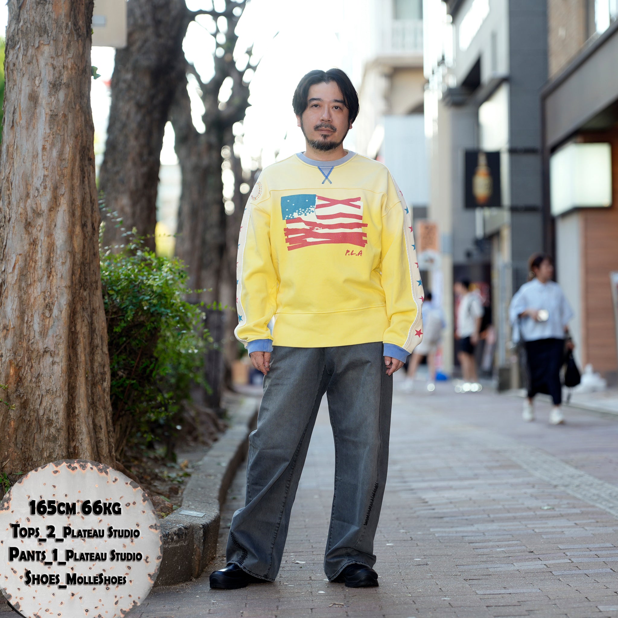 Star crew neck | Color_Yellow | No_pla25awt09-1_yellow【PLATEAU STUDIO_プラトー スタジオ】