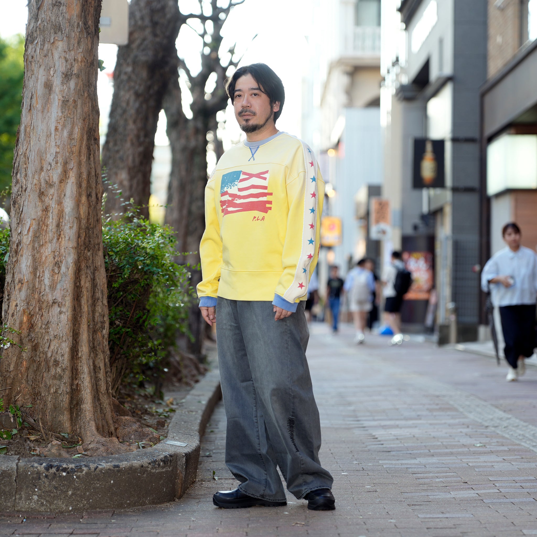 Star crew neck | Color_Yellow | No_pla25awt09-1_yellow【PLATEAU STUDIO_プラトー スタジオ】