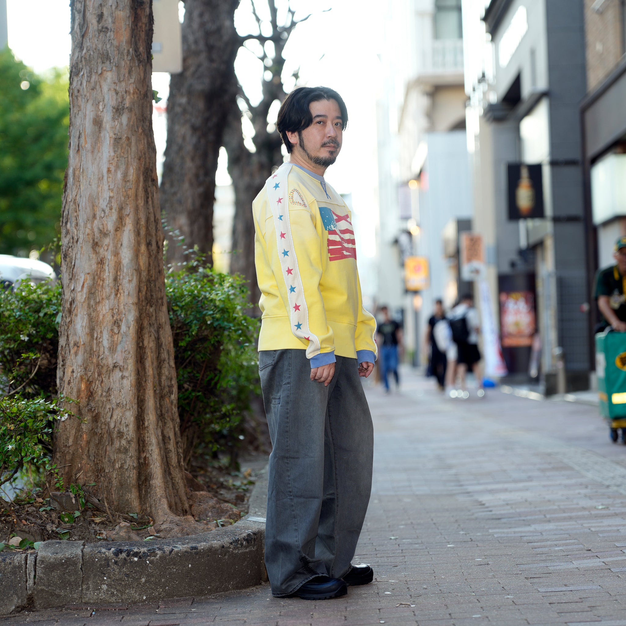 Star crew neck | Color_Yellow | No_pla25awt09-1_yellow【PLATEAU STUDIO_プラトー スタジオ】