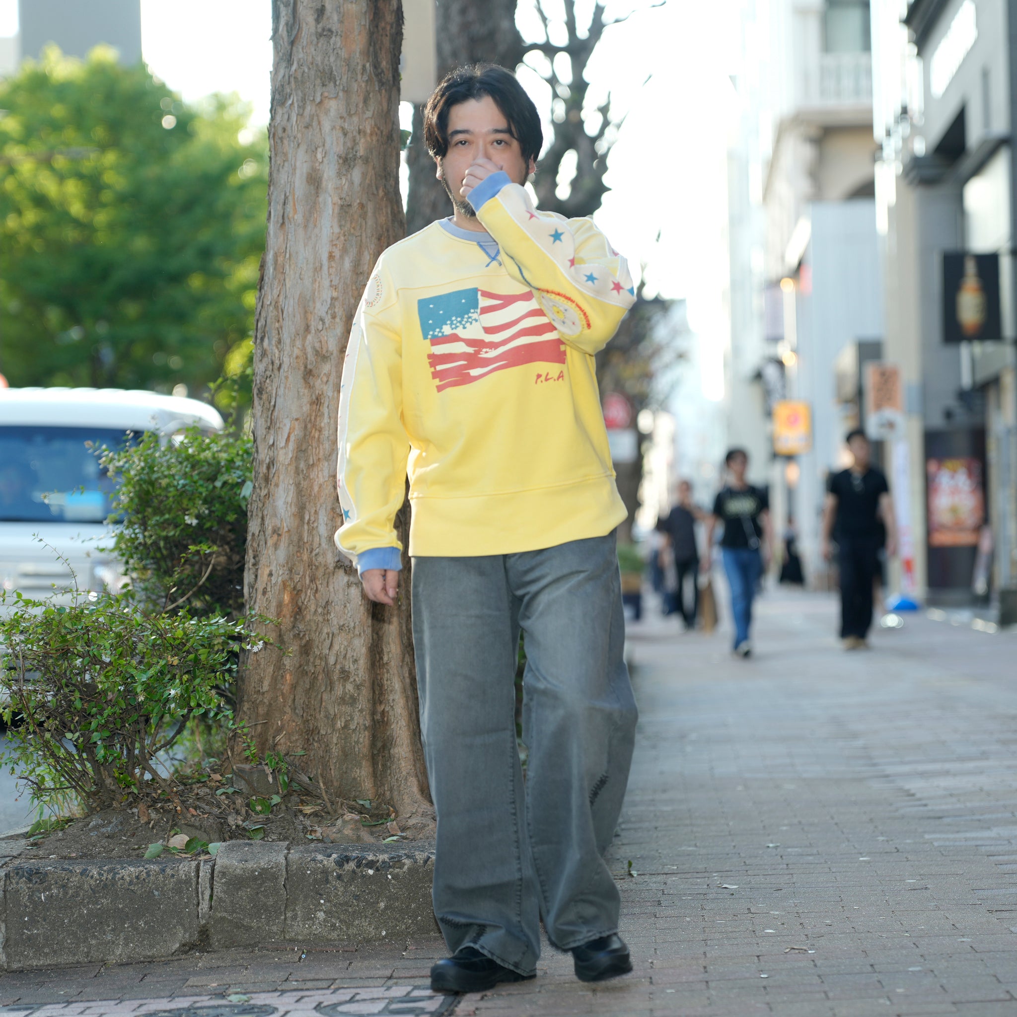 Star crew neck | Color_Yellow | No_pla25awt09-1_yellow【PLATEAU STUDIO_プラトー スタジオ】