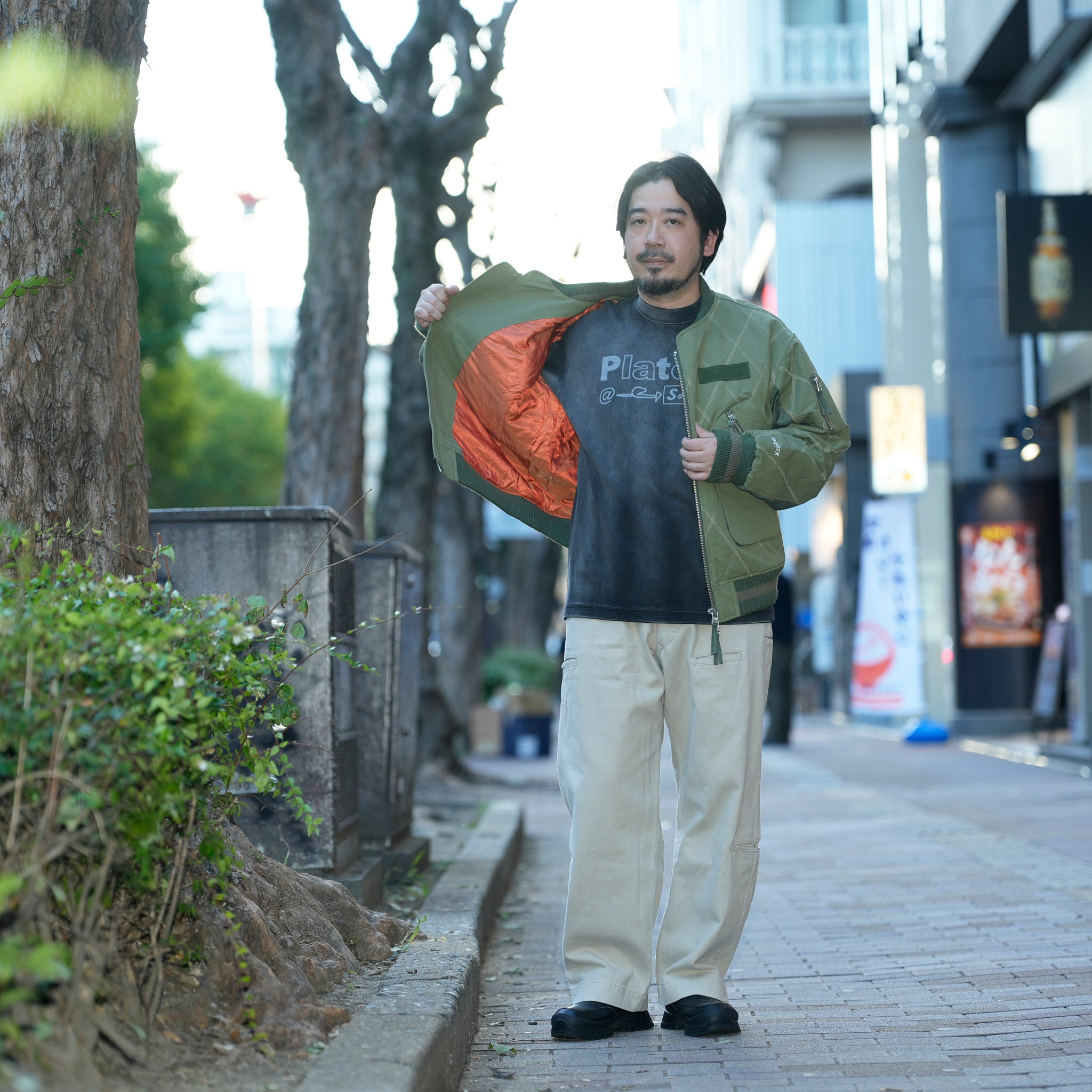 Stripe rib flight jacket | Color_Olive | No_pla25awj09-2_olive【PLATEAU STUDIO_プラトー スタジオ】