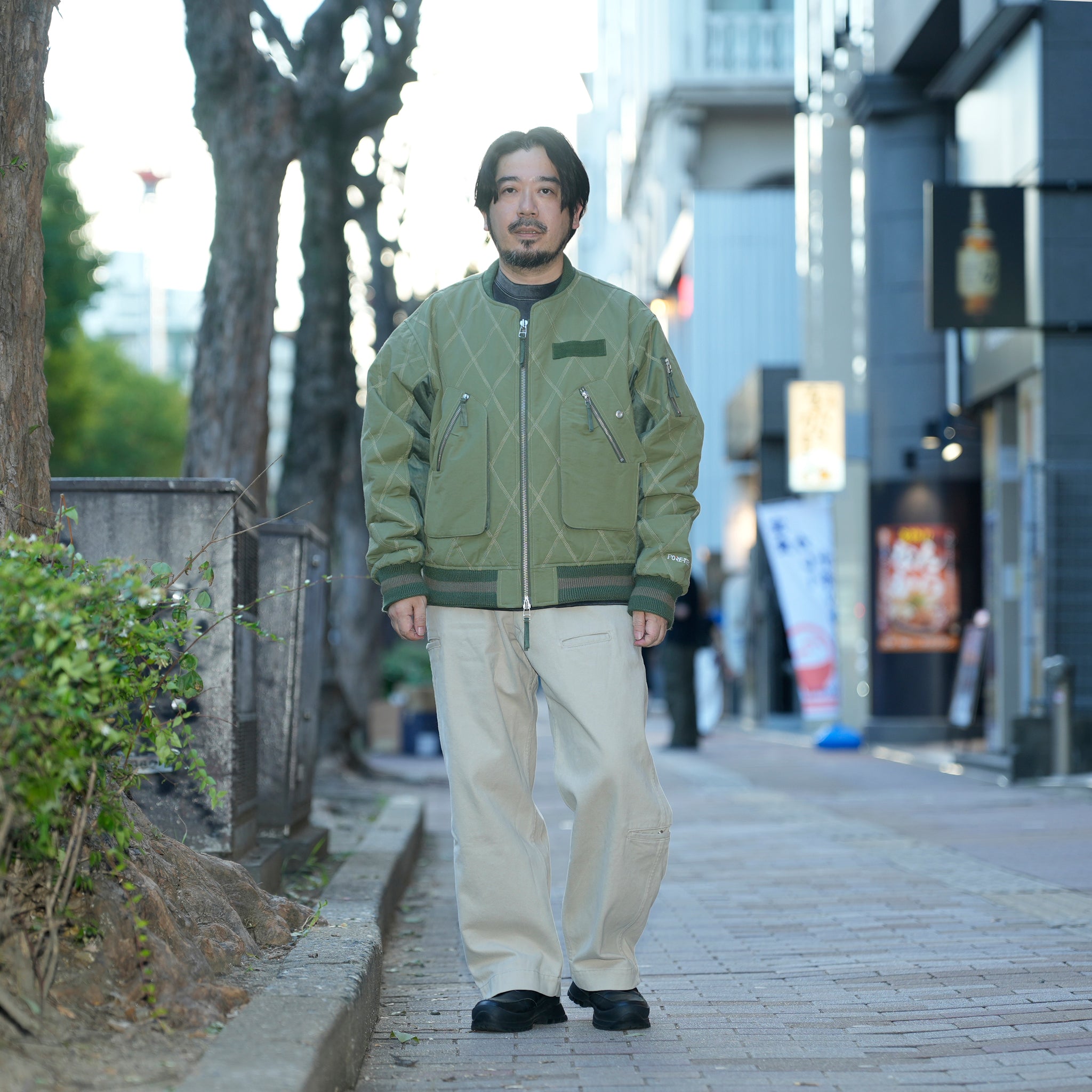 Stripe rib flight jacket | Color_Olive | No_pla25awj09-2_olive【PLATEAU STUDIO_プラトー スタジオ】