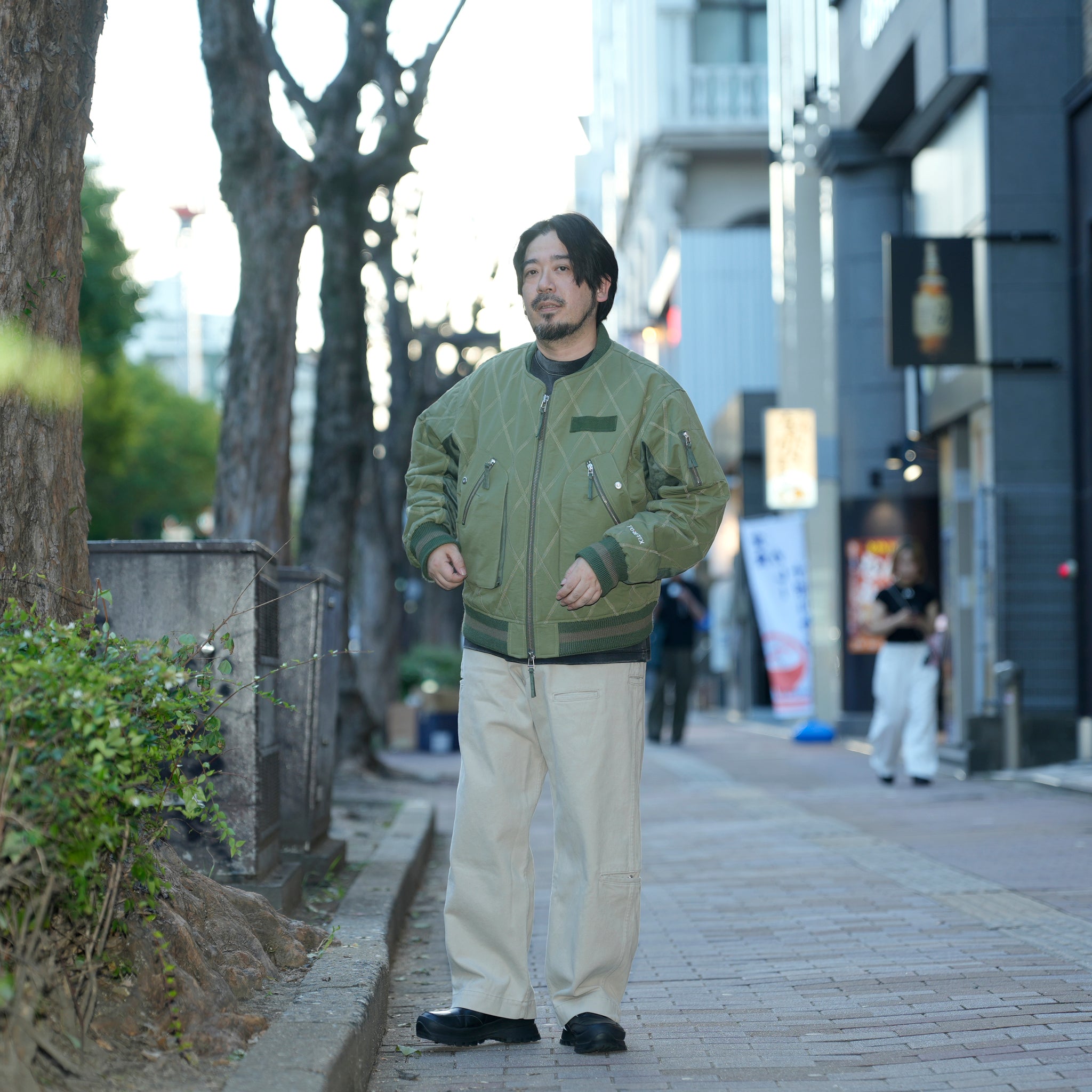 Stripe rib flight jacket | Color_Olive | No_pla25awj09-2_olive【PLATEAU STUDIO_プラトー スタジオ】