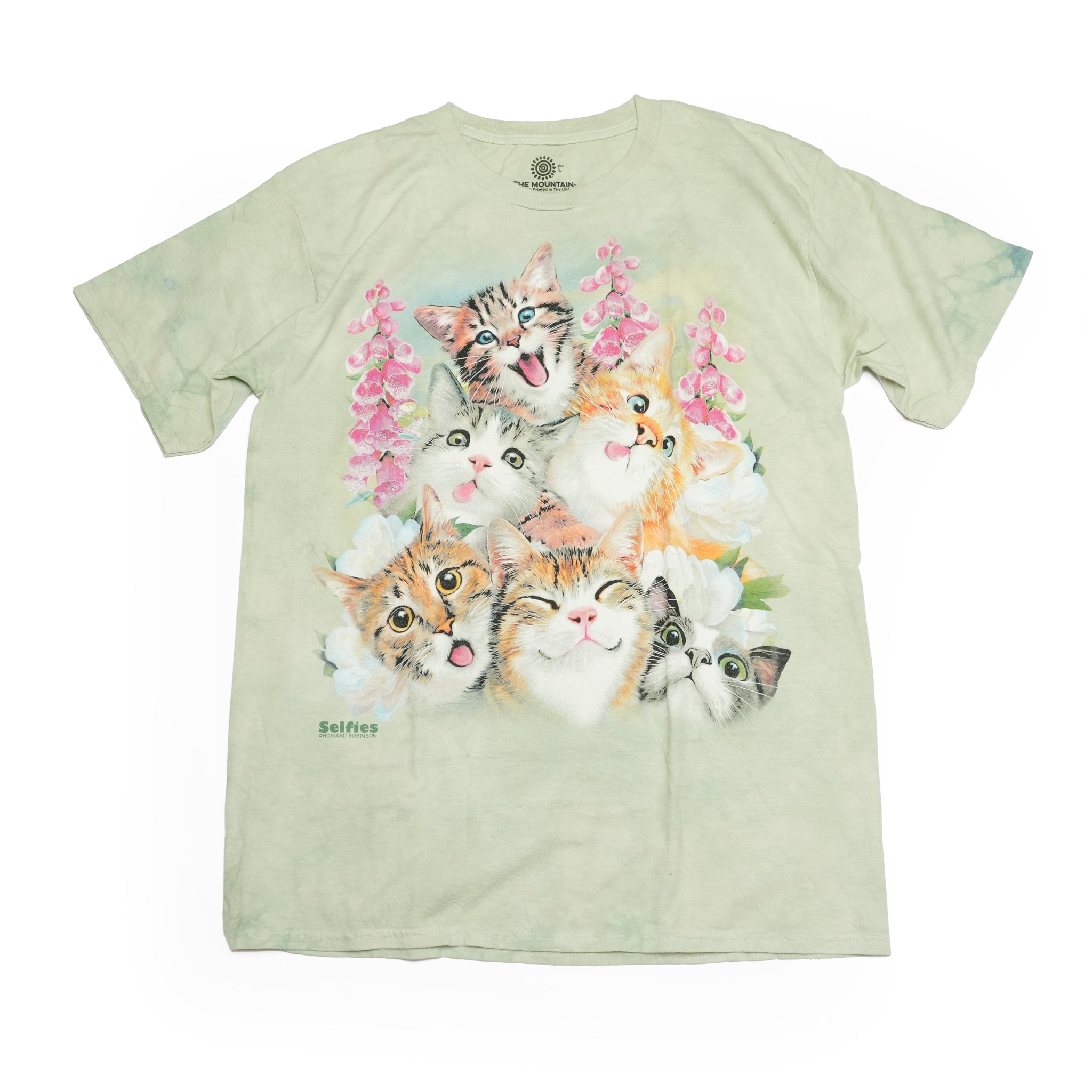 Tie-Dye Kitten Selfie Pet TEE  | Color:Cat Green | 104988【THE MOUNTAIN】【LIQUID BLUE】【ネコポス選択可能】