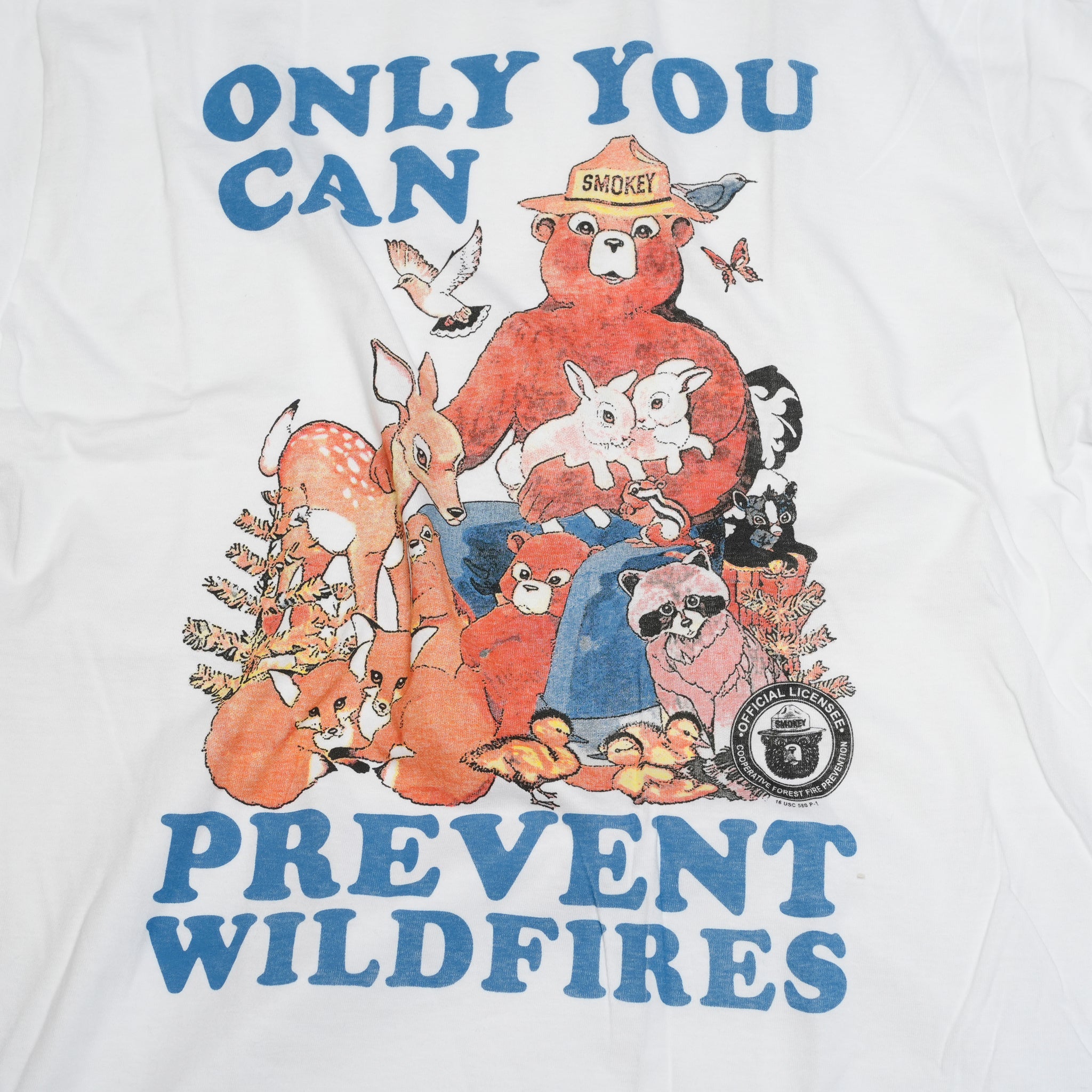 TEE LUV Smokey Bear Only You Can Prevent Wildfires Ringer T-Shirt_White | | Color:White