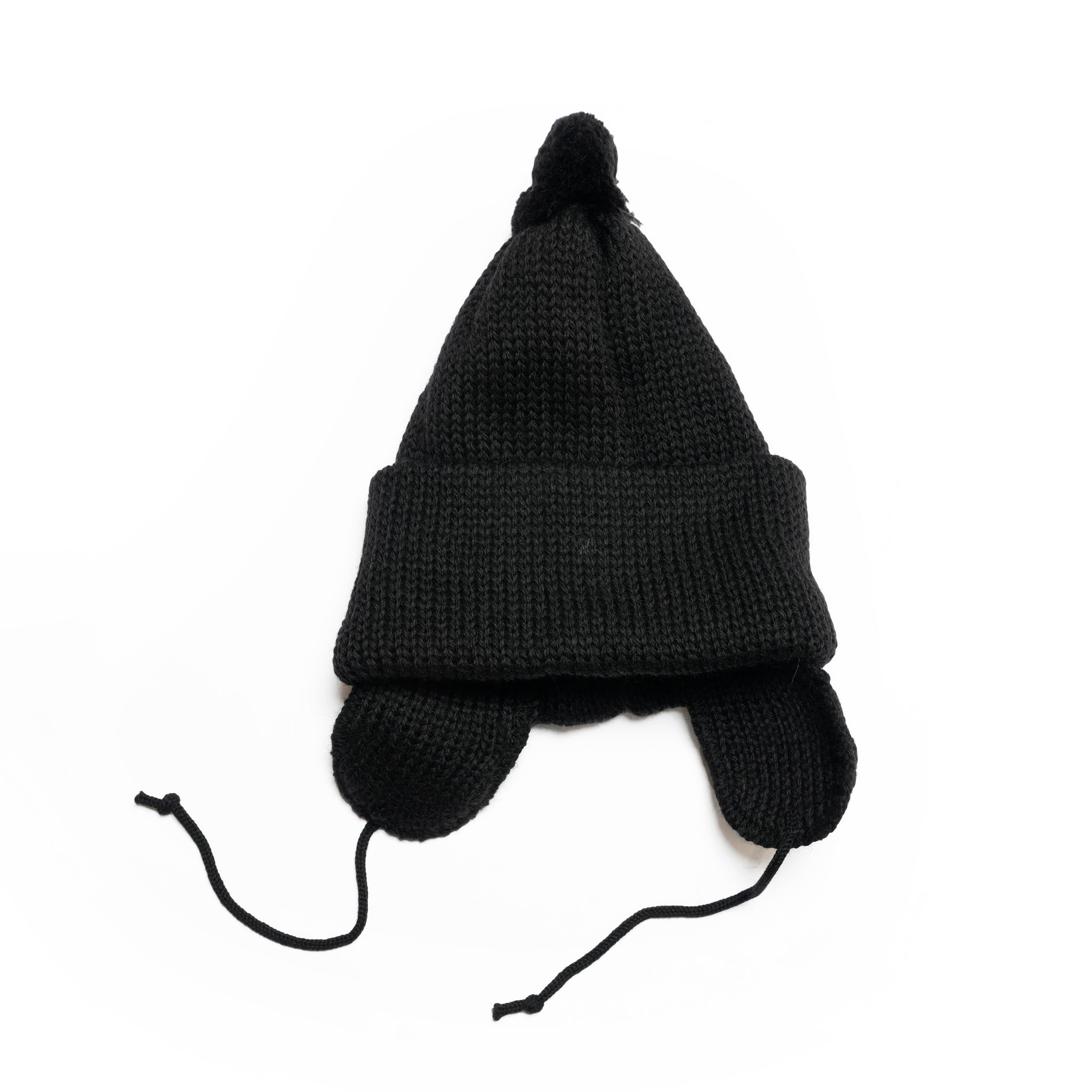 3g Solid Bobcap w/ear Cover&PomPom&Rope | Color_Jet Black | No_hl-25fw-0007_jet black【HIGHLAND 2000_ハイランドトゥーサウザンド】【ネコポス選択可能】