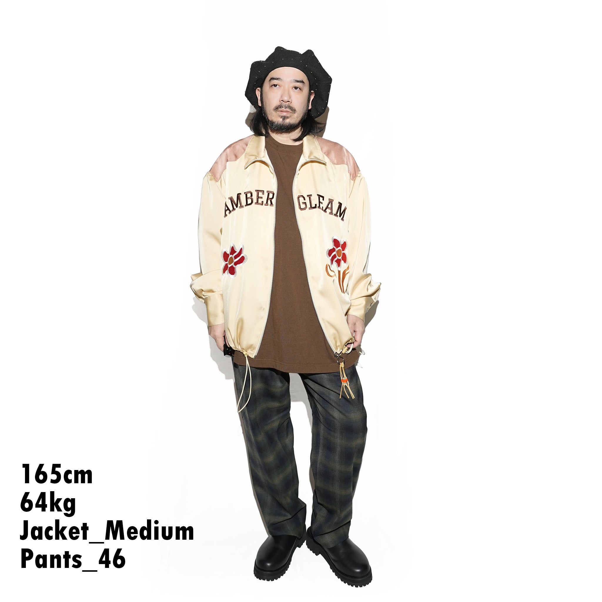 Embroidered Satin Blouson 刺繍サテンブルゾン – Black / Honey | Size:Short / Medium | AMBERGLEAM