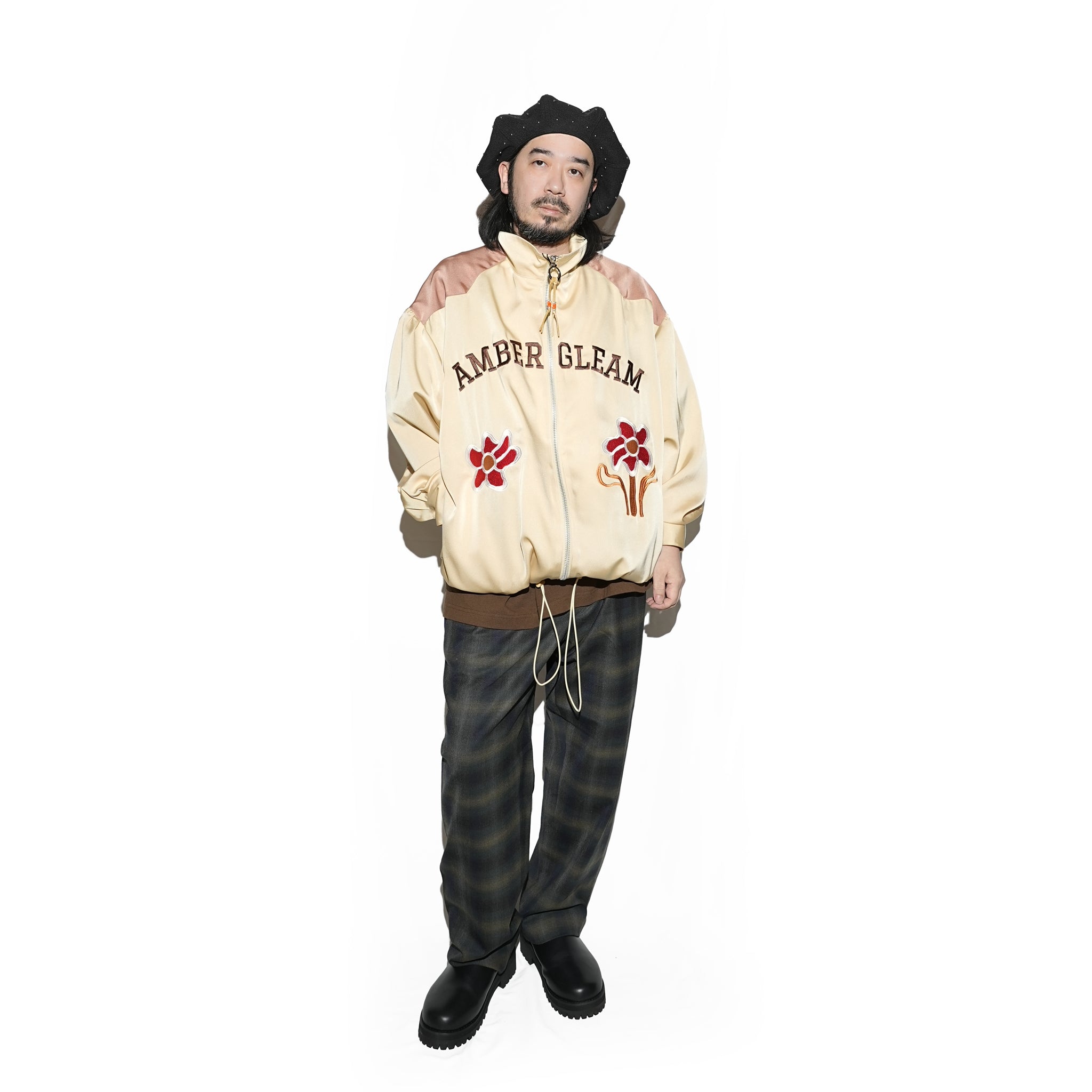 Embroidered Satin Blouson 刺繍サテンブルゾン – Black / Honey | Size:Short / Medium | AMBERGLEAM