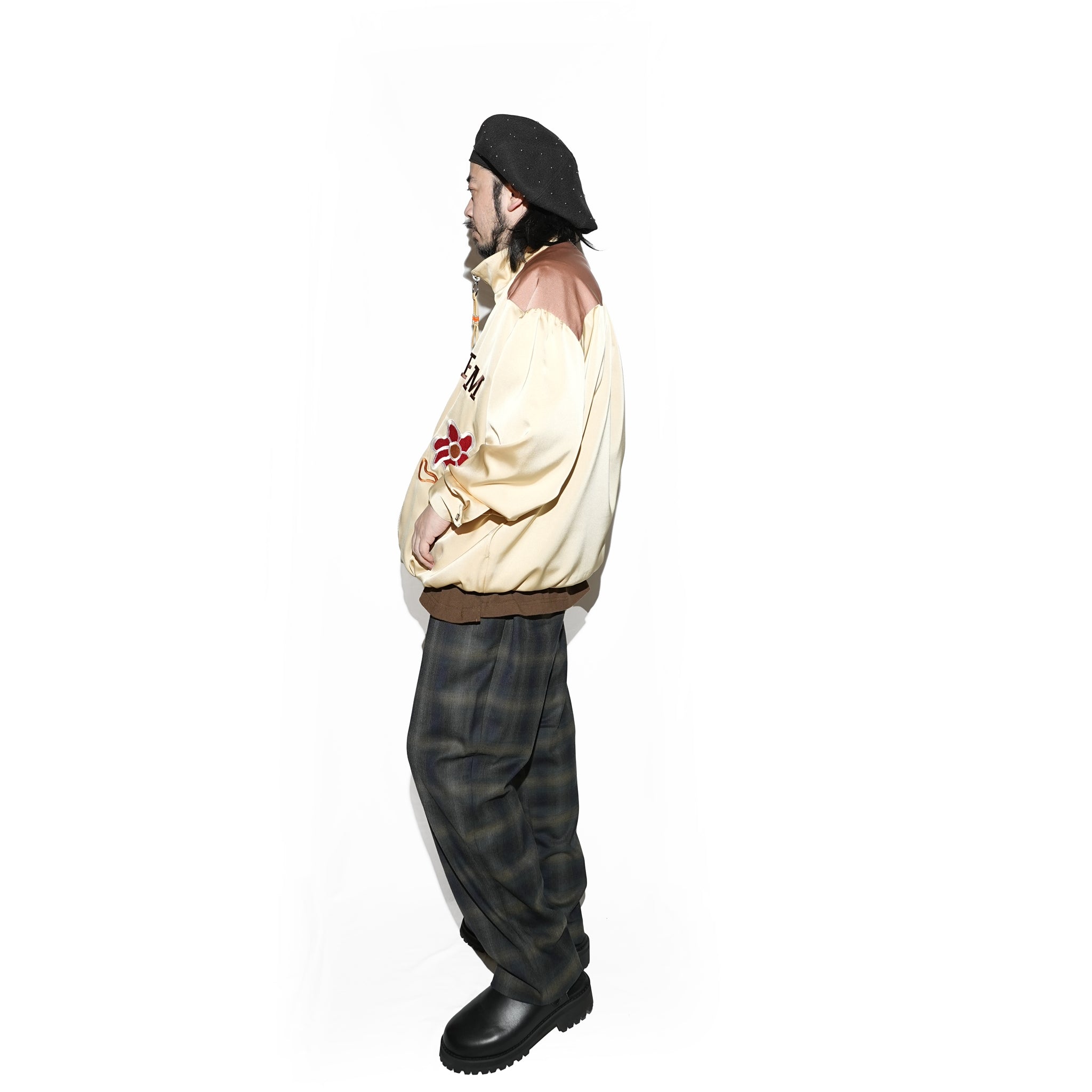 Embroidered Satin Blouson 刺繍サテンブルゾン – Black / Honey | Size:Short / Medium | AMBERGLEAM