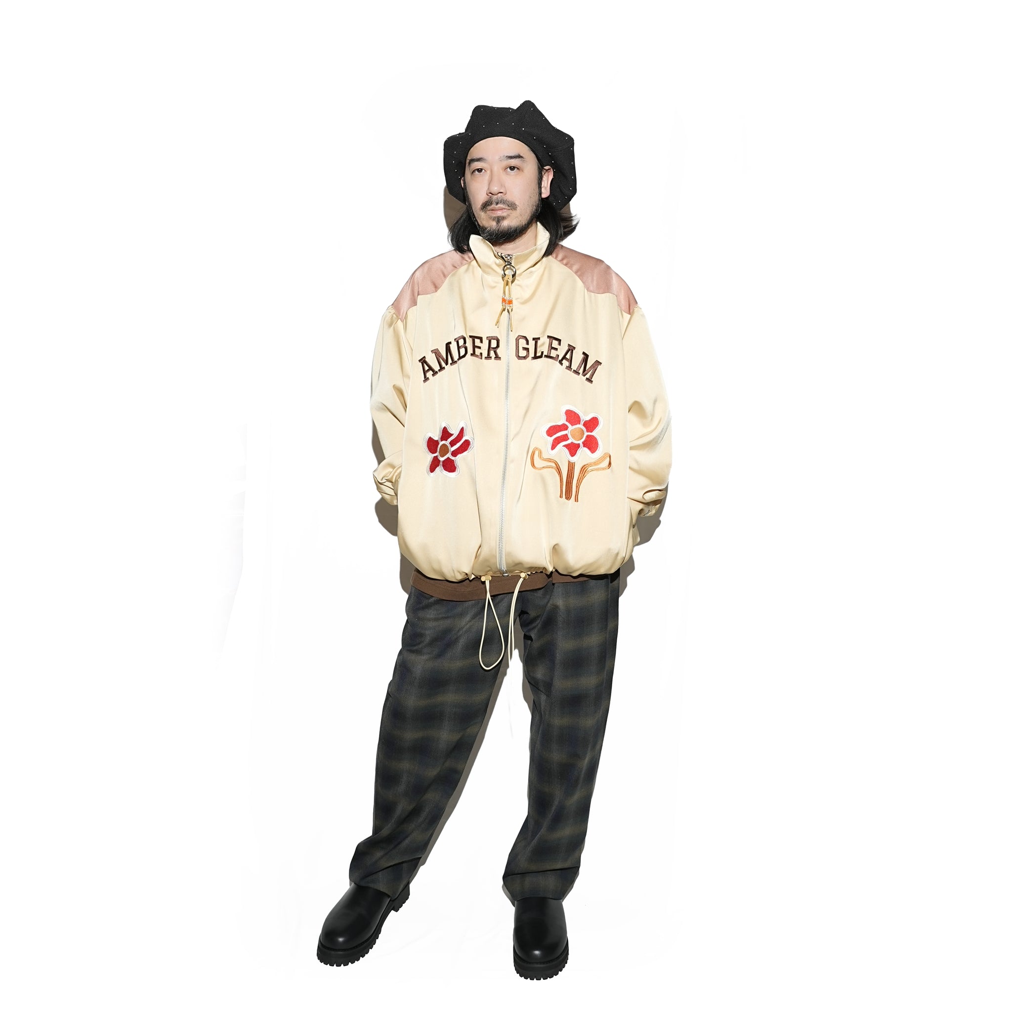 Embroidered Satin Blouson 刺繍サテンブルゾン – Black / Honey | Size:Short / Medium | AMBERGLEAM