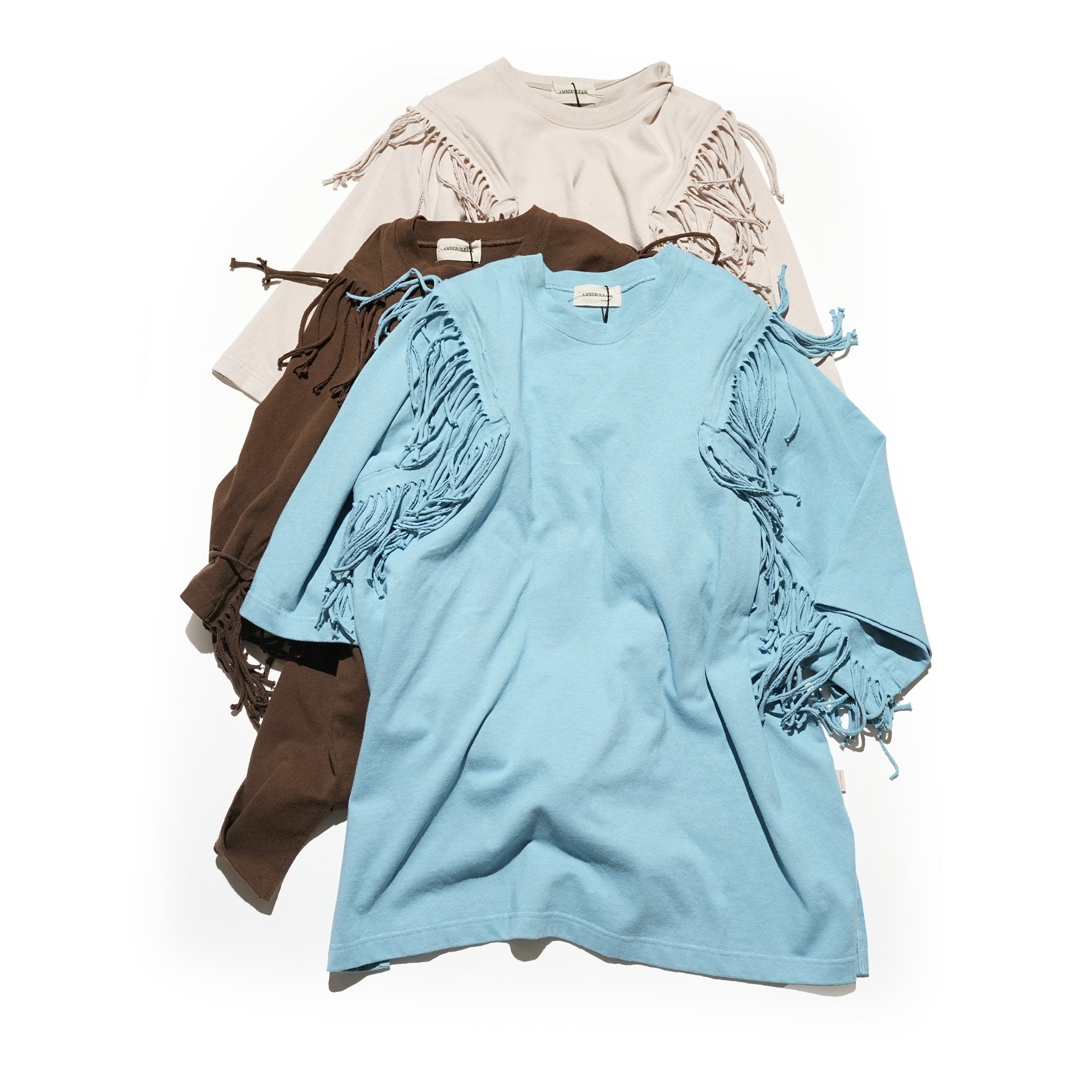 Fringe Panel CutT-Shirt – Smoke Cloud / Turquoise / Chocolate | AMBERGLEAM