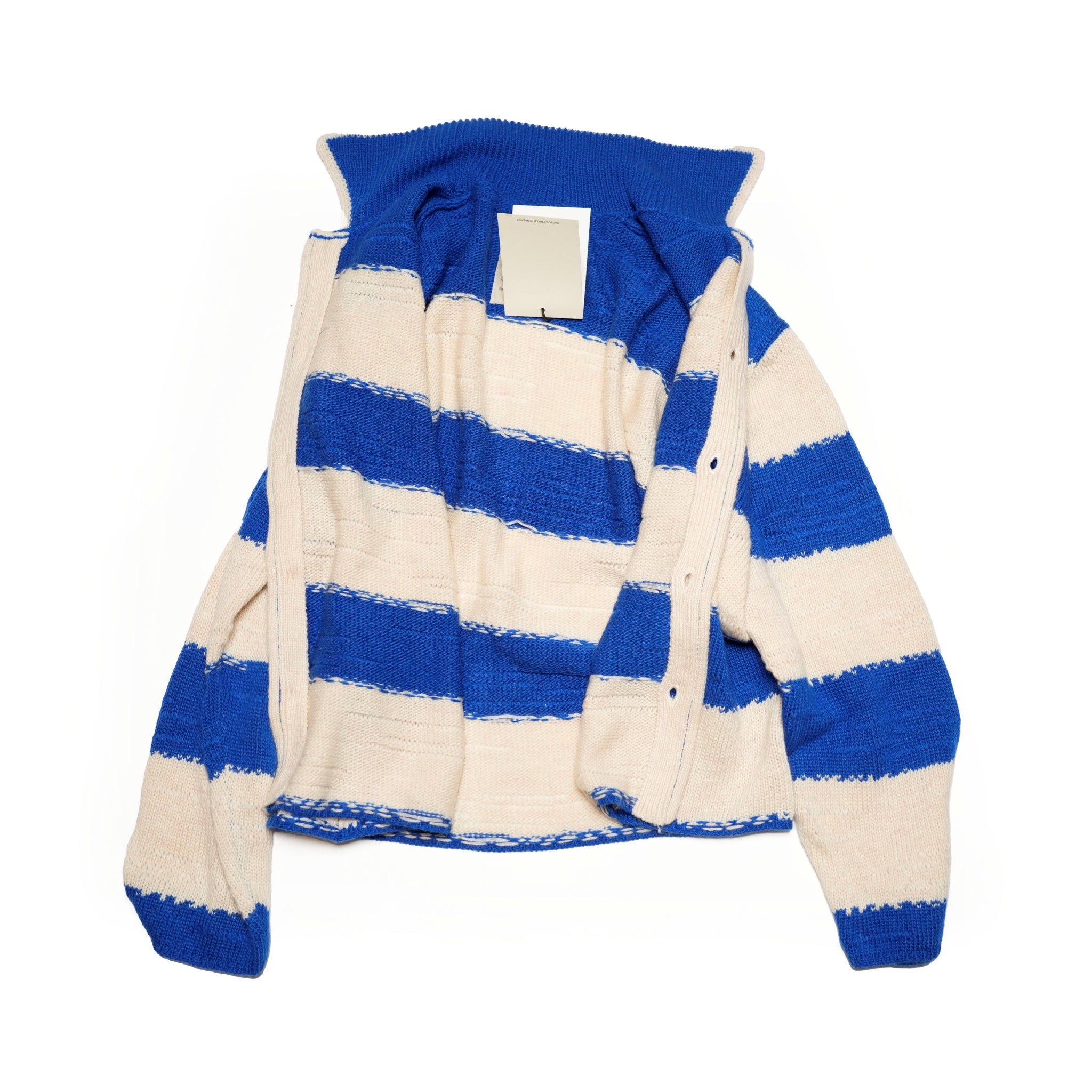 Pla24awkt05-1_Blue/Beige | L/s knit stripe shirt | Color:Blue/Beige【PLATEAU STUDIO_プラトー スタジオ】