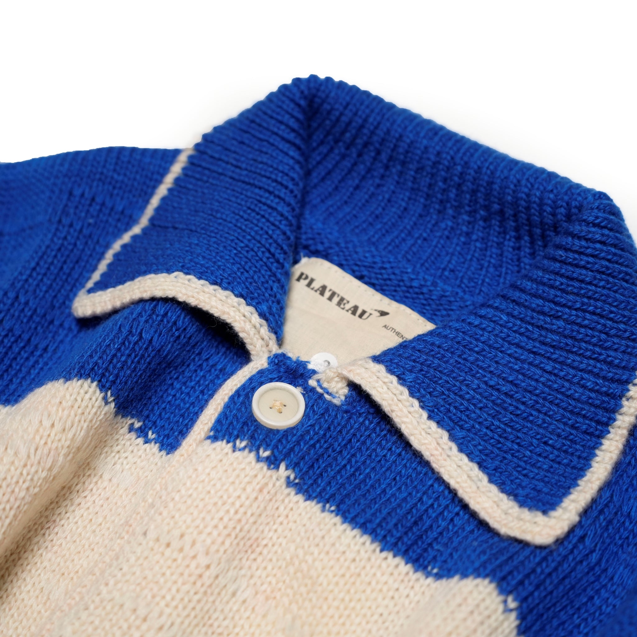Pla24awkt05-1_Blue/Beige | L/s knit stripe shirt | Color:Blue/Beige【PLATEAU STUDIO_プラトー スタジオ】