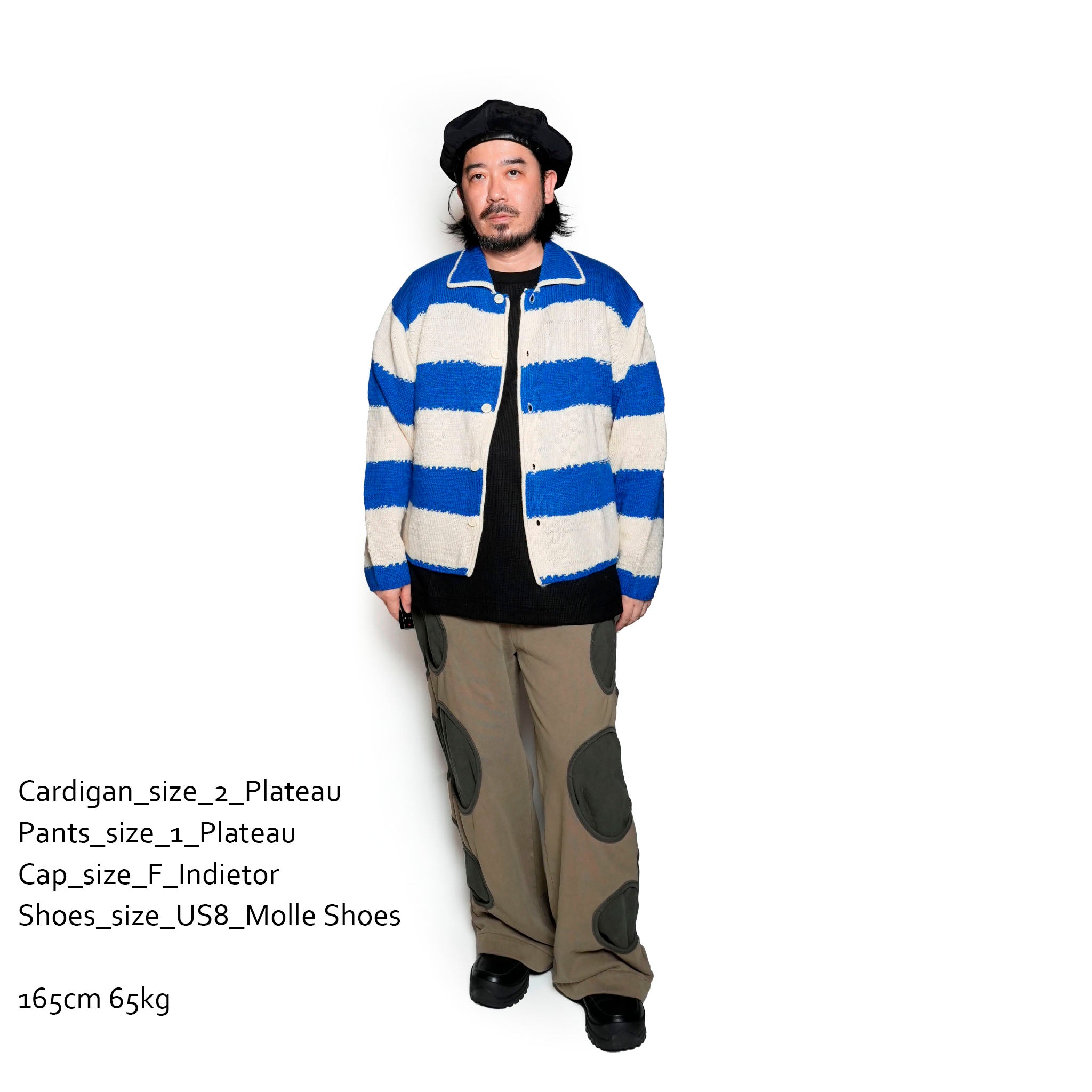 Pla24awkt05-1_Blue/Beige | L/s knit stripe shirt | Color:Blue/Beige【PLATEAU STUDIO_プラトー スタジオ】