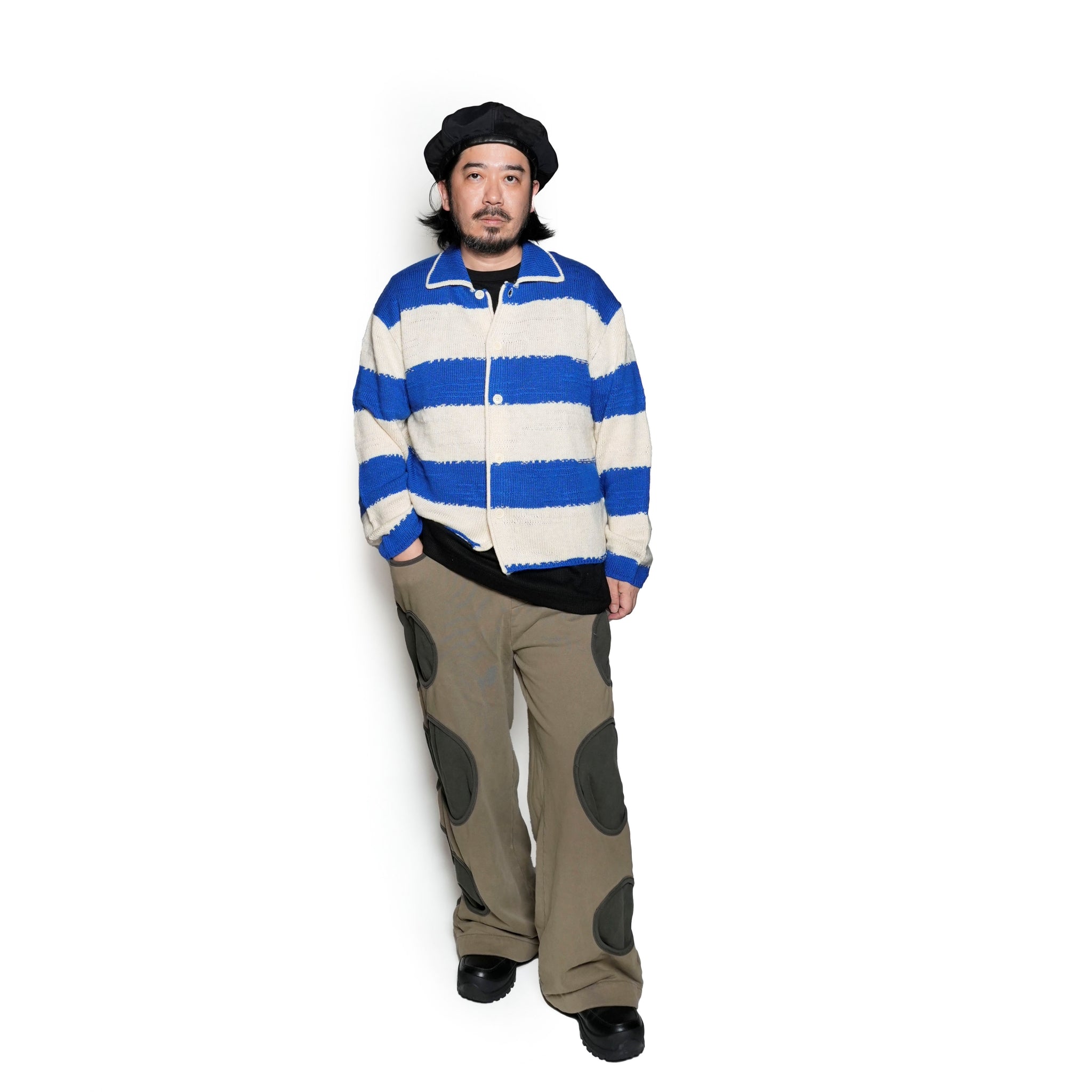 Pla24awkt05-1_Blue/Beige | L/s knit stripe shirt | Color:Blue/Beige【PLATEAU STUDIO_プラトー スタジオ】