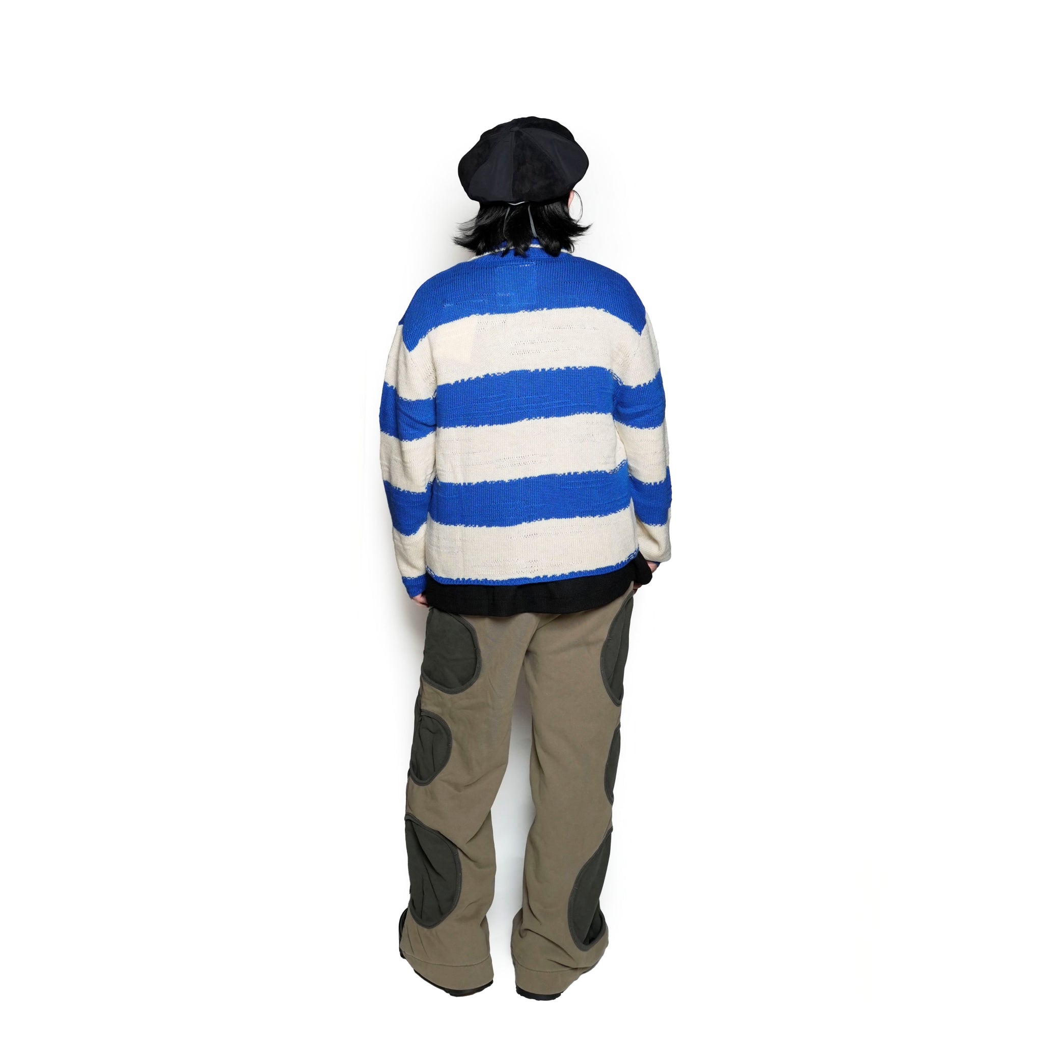 Pla24awkt05-1_Blue/Beige | L/s knit stripe shirt | Color:Blue/Beige【PLATEAU STUDIO_プラトー スタジオ】