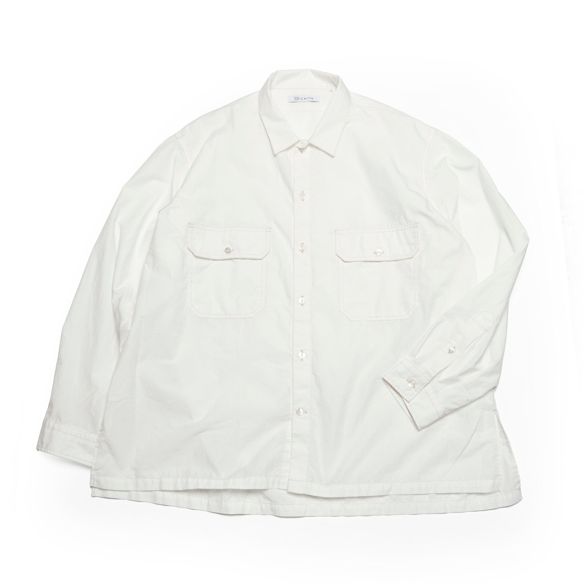 WP-02_White | W POCKET SHIRT-NATURAL WASHER | Color:White【CATTA SHIRTS_カッタ シャツ】